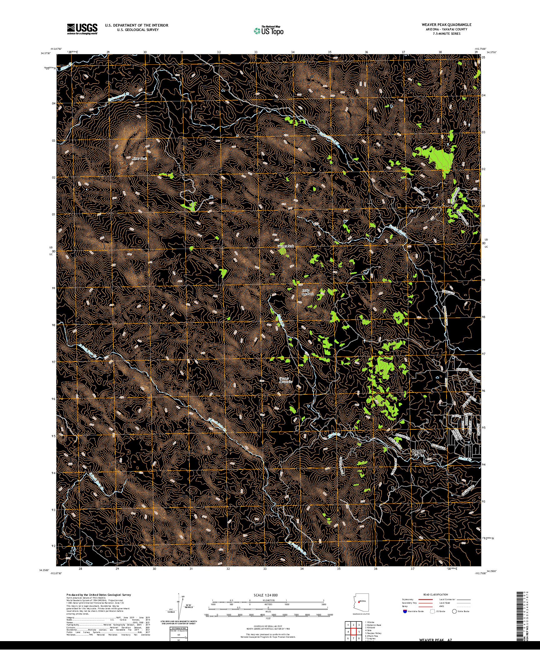 US TOPO 7.5-MINUTE MAP FOR WEAVER PEAK, AZ