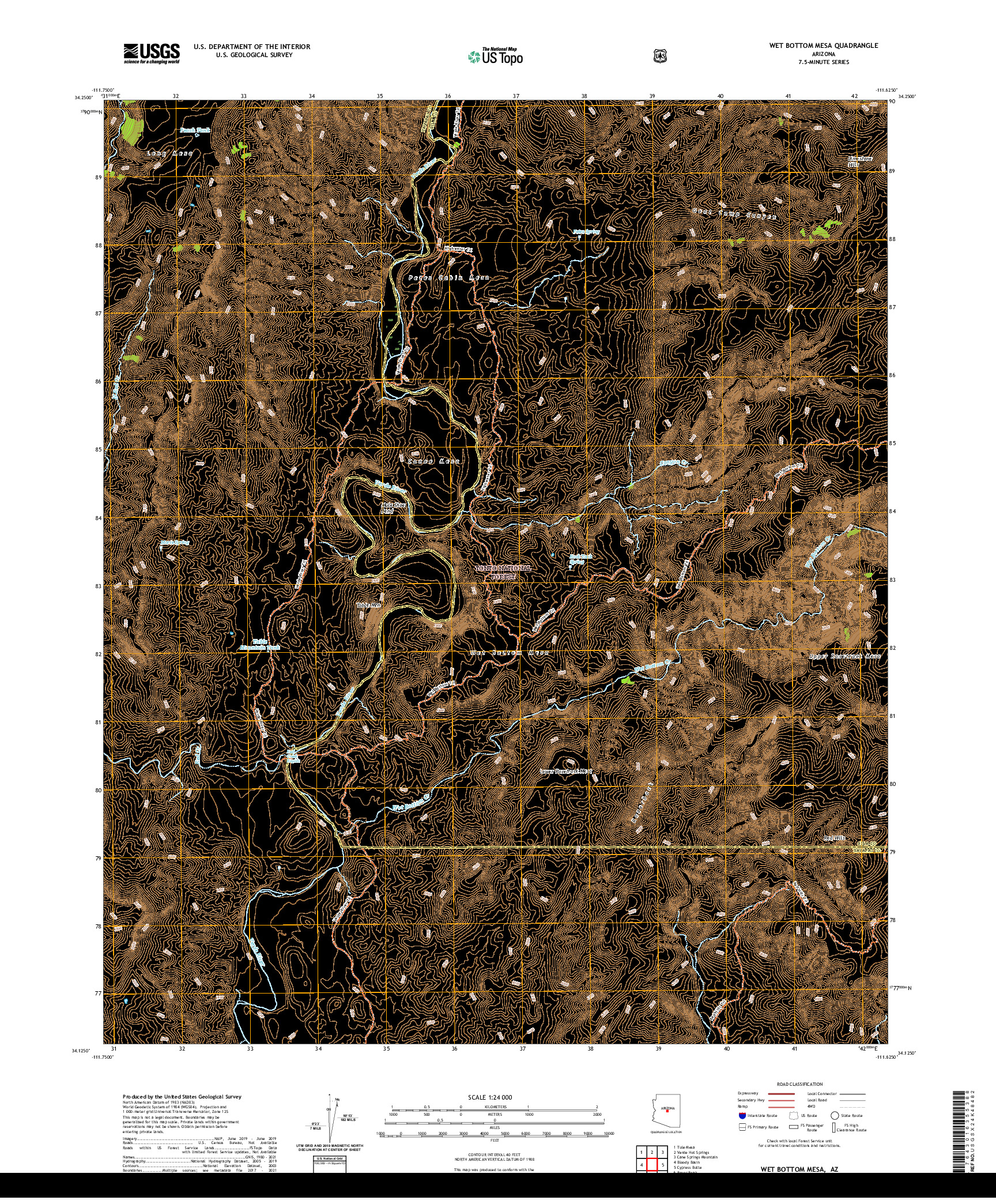 US TOPO 7.5-MINUTE MAP FOR WET BOTTOM MESA, AZ