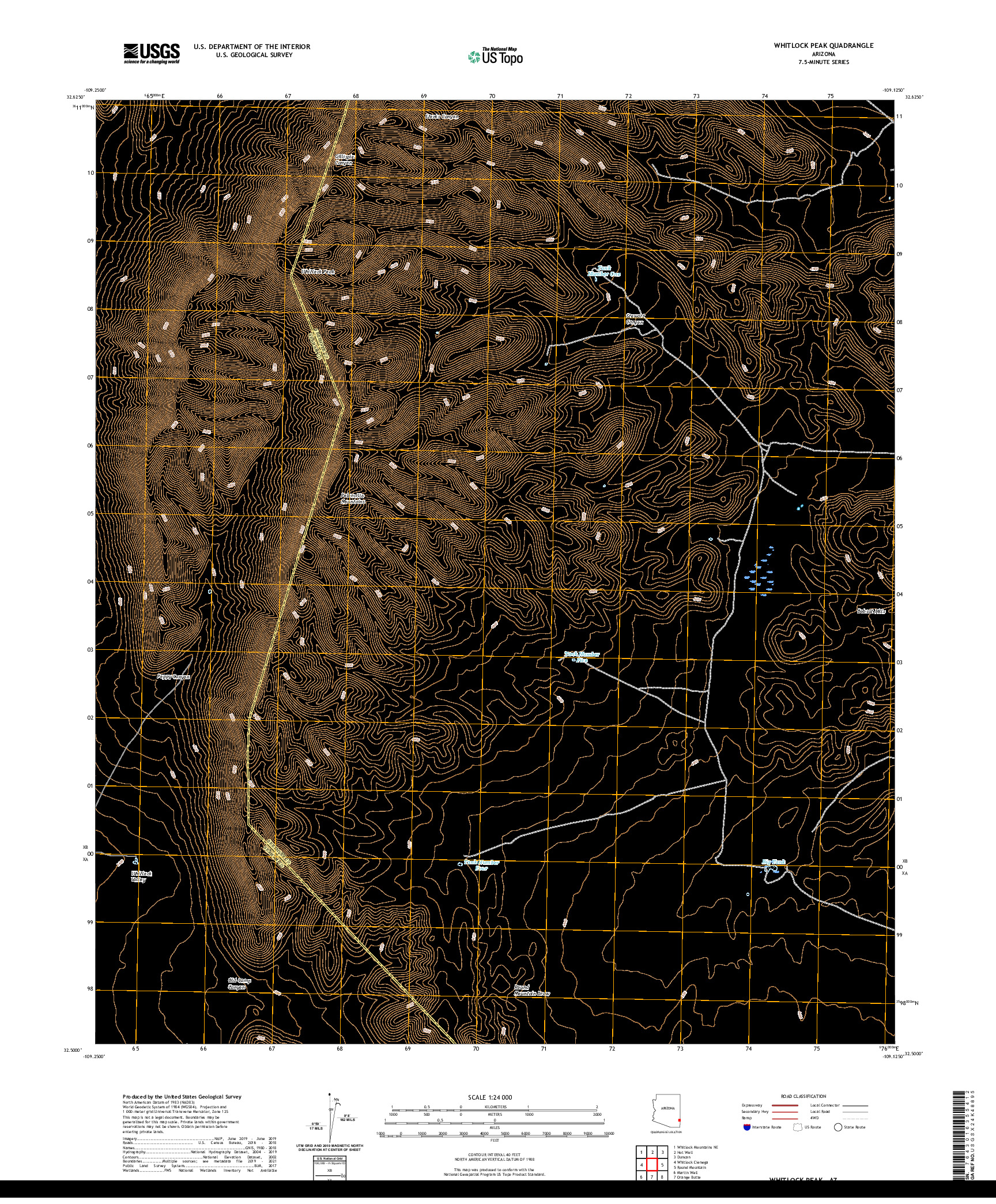 US TOPO 7.5-MINUTE MAP FOR WHITLOCK PEAK, AZ