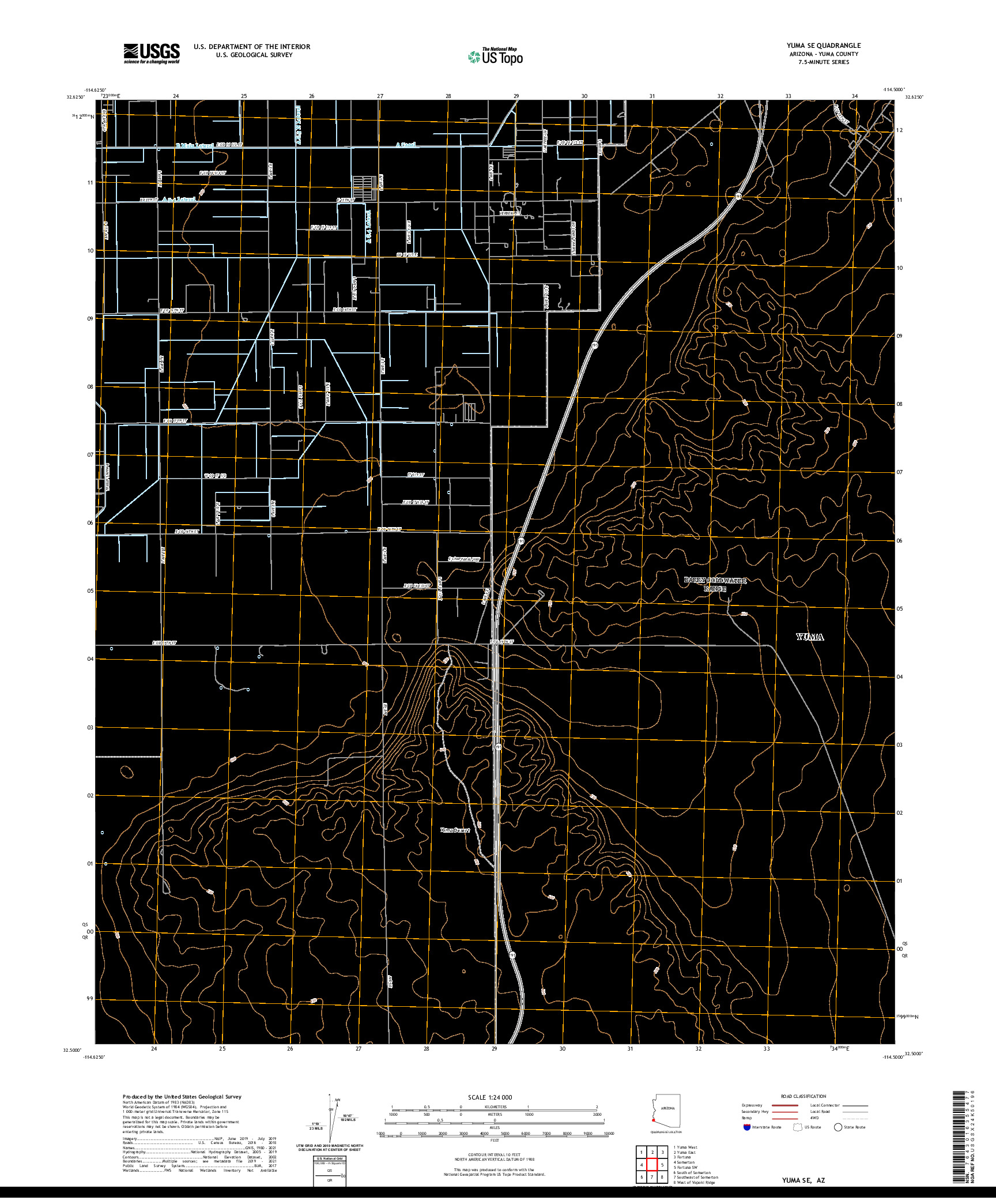 USGS US TOPO 7.5-MINUTE MAP FOR YUMA SE, AZ 2021