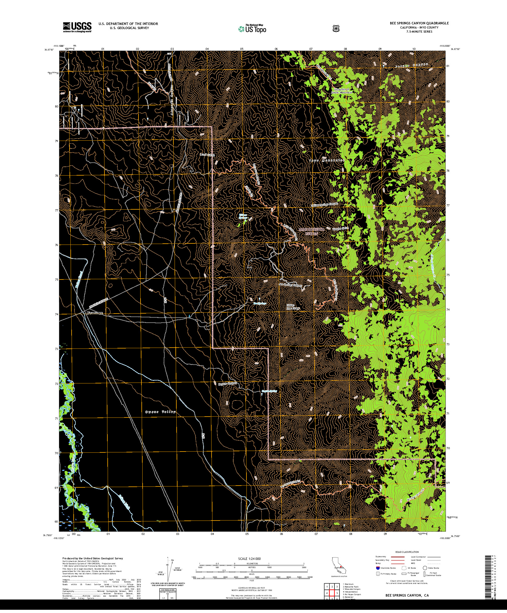 US TOPO 7.5-MINUTE MAP FOR BEE SPRINGS CANYON, CA