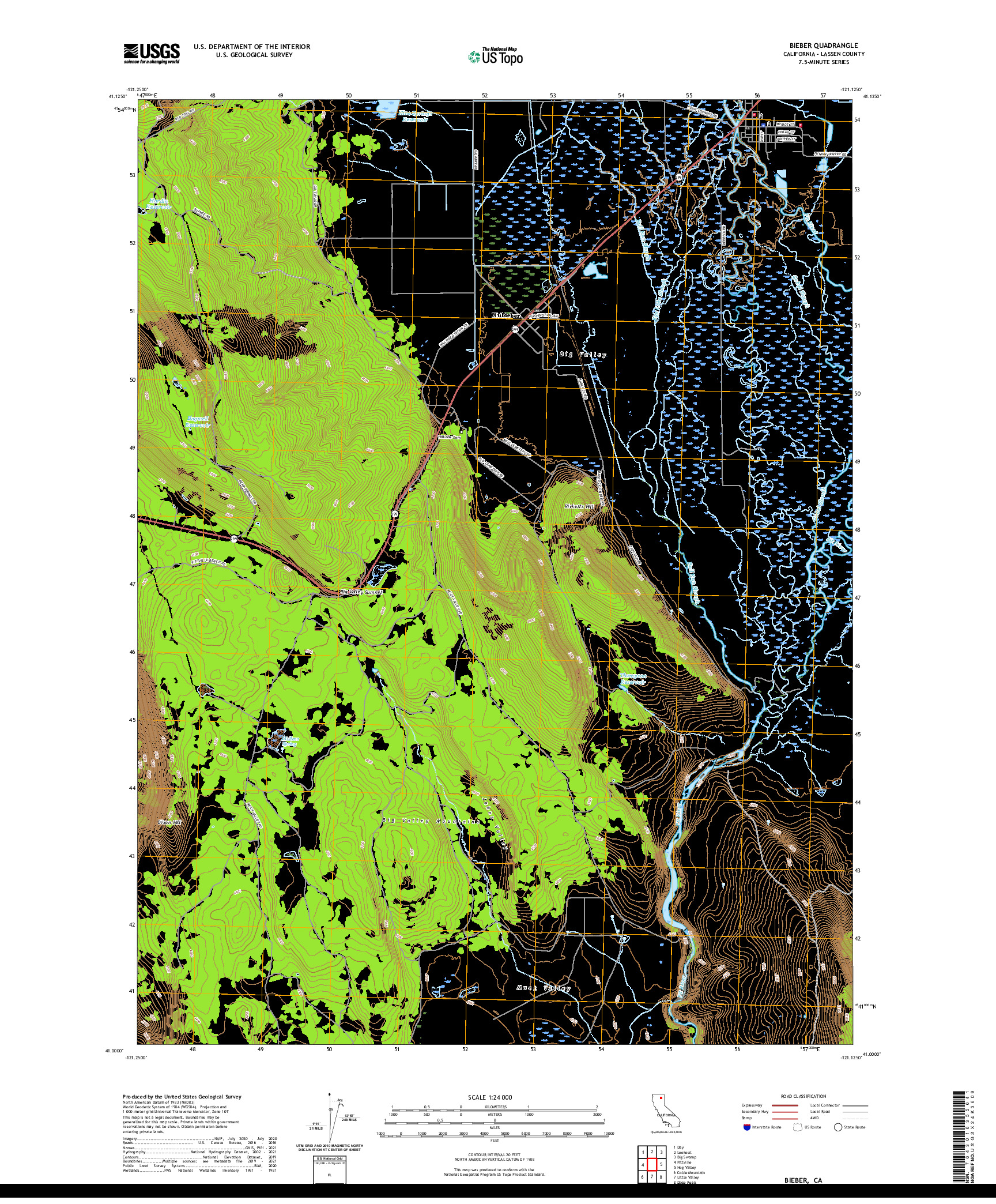 US TOPO 7.5-MINUTE MAP FOR BIEBER, CA