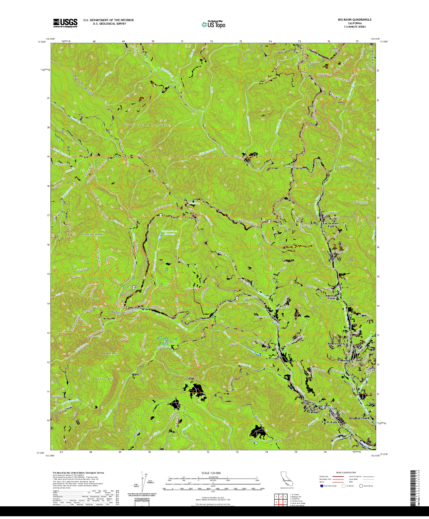 US TOPO 7.5-MINUTE MAP FOR BIG BASIN, CA