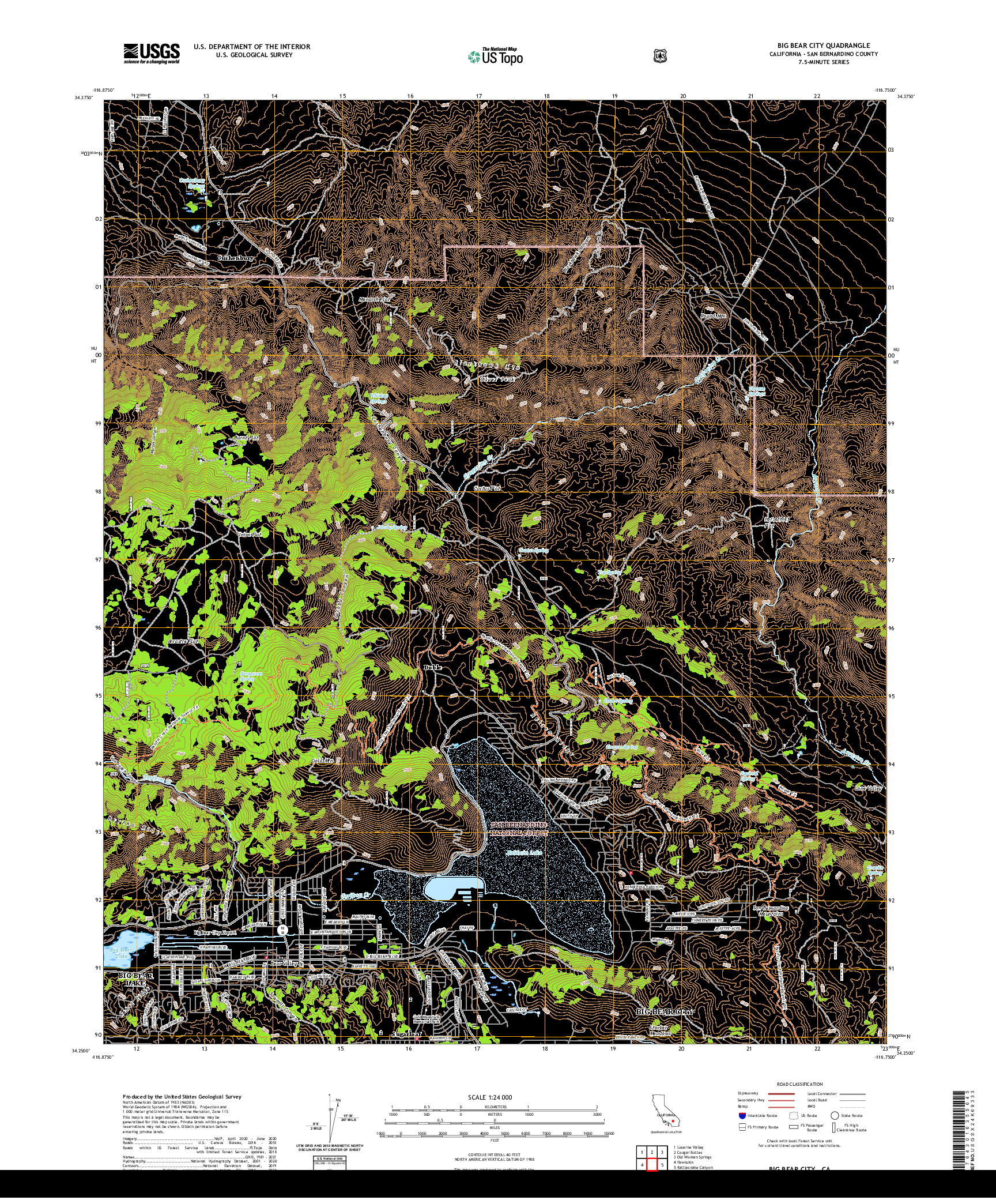 US TOPO 7.5-MINUTE MAP FOR BIG BEAR CITY, CA