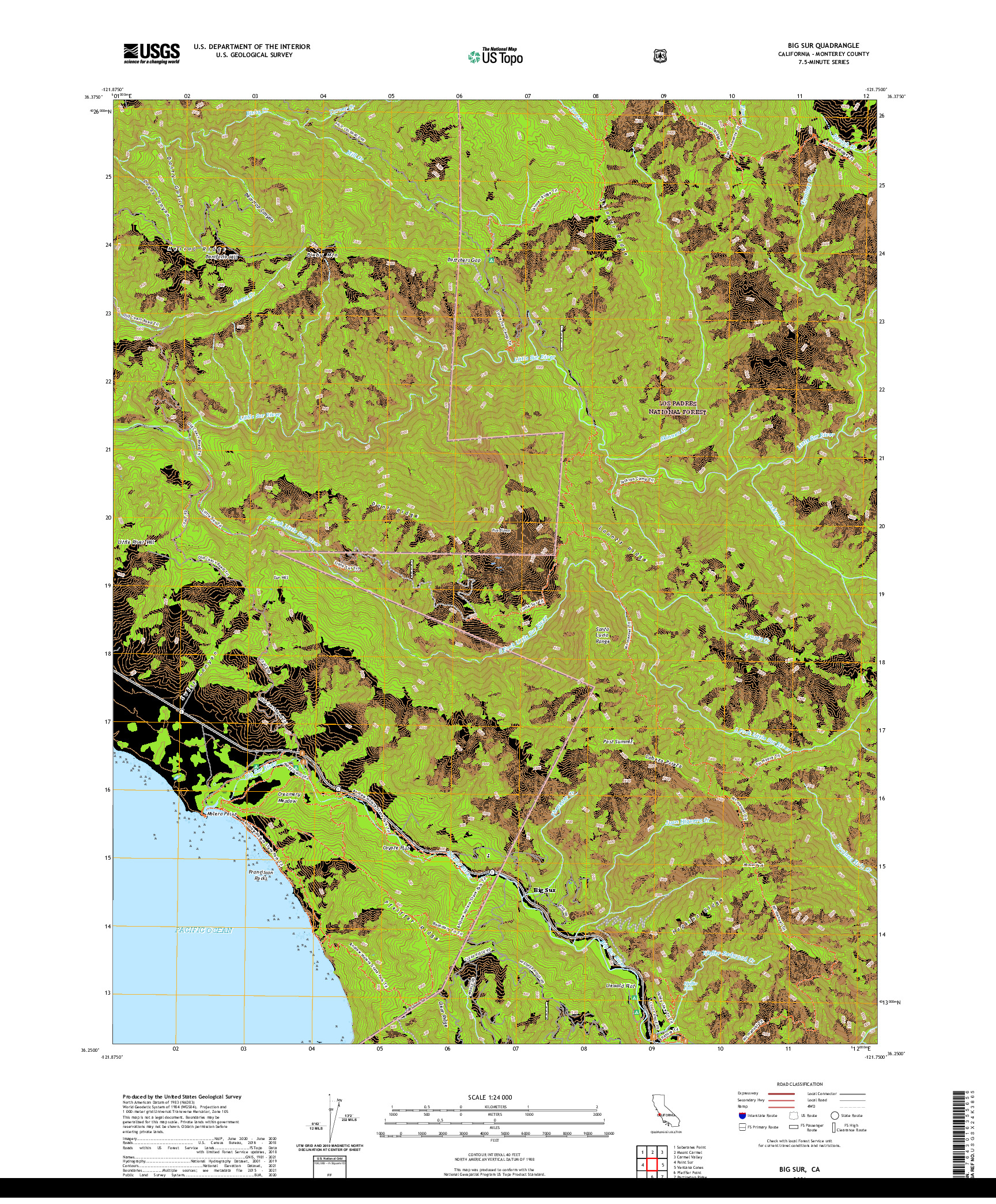 US TOPO 7.5-MINUTE MAP FOR BIG SUR, CA