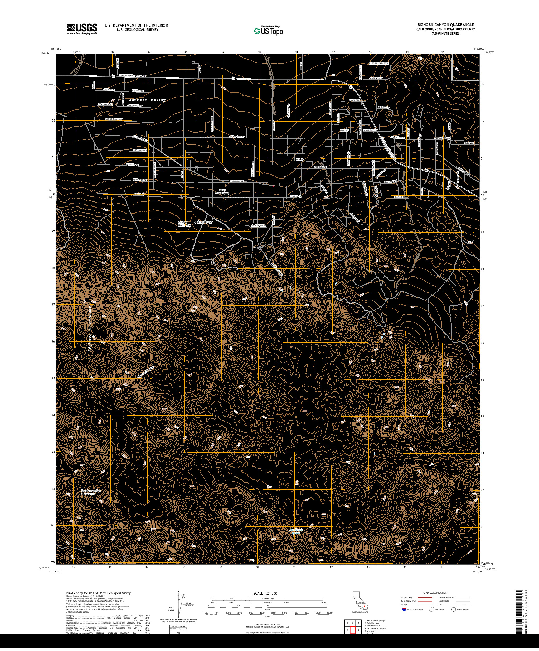 US TOPO 7.5-MINUTE MAP FOR BIGHORN CANYON, CA