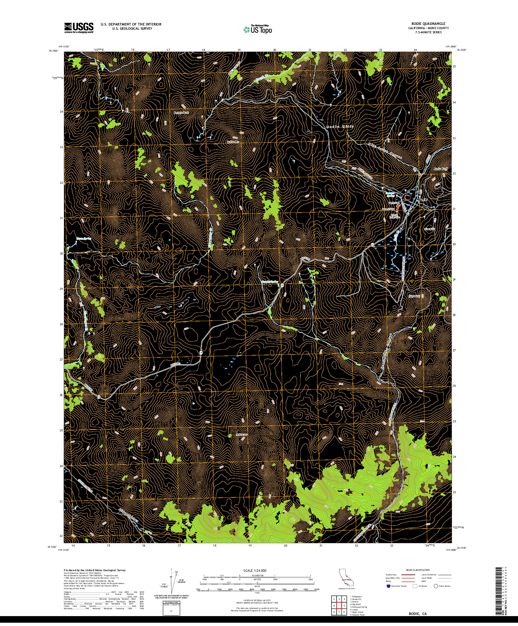 US TOPO 7.5-MINUTE MAP FOR BODIE, CA