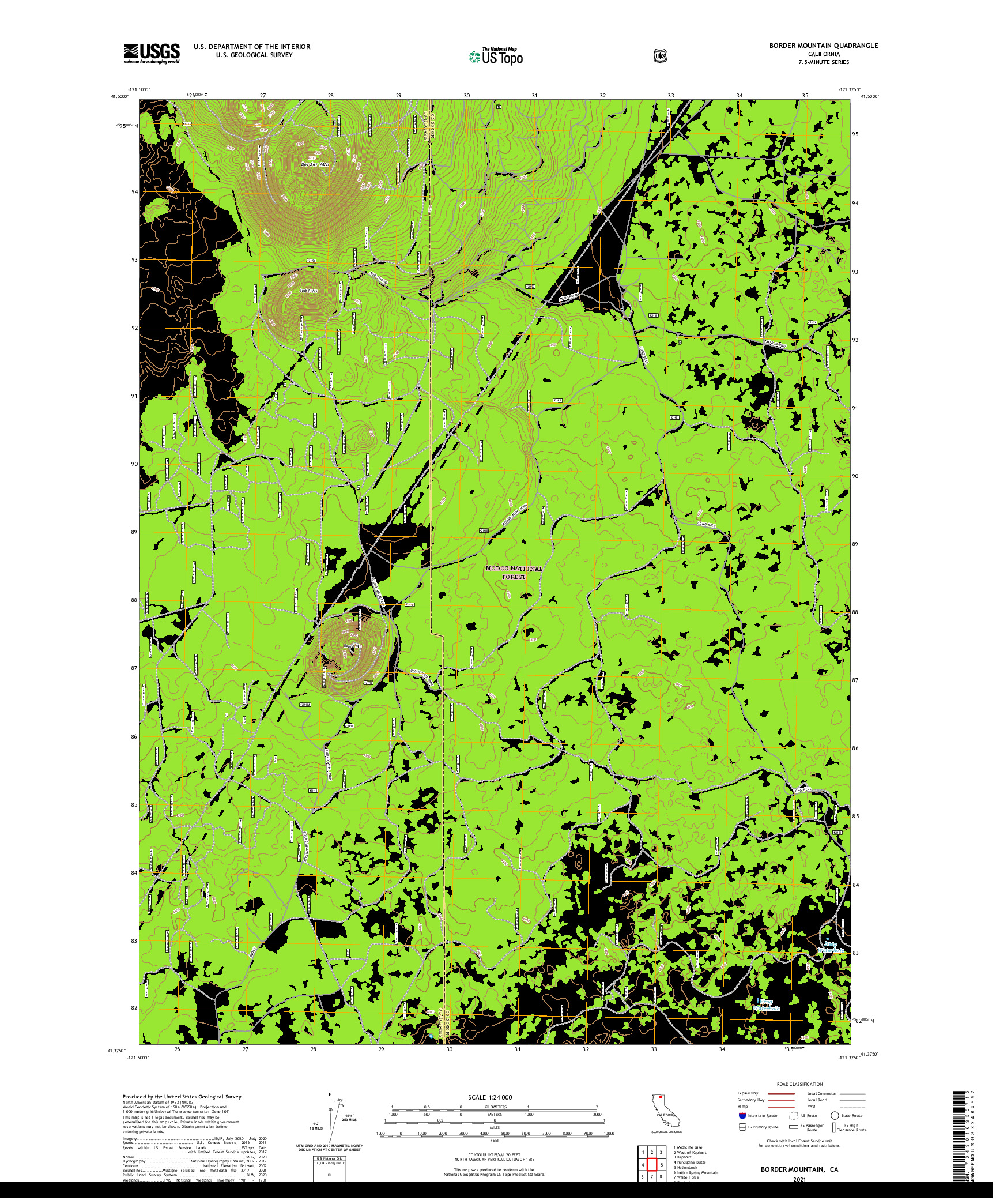US TOPO 7.5-MINUTE MAP FOR BORDER MOUNTAIN, CA