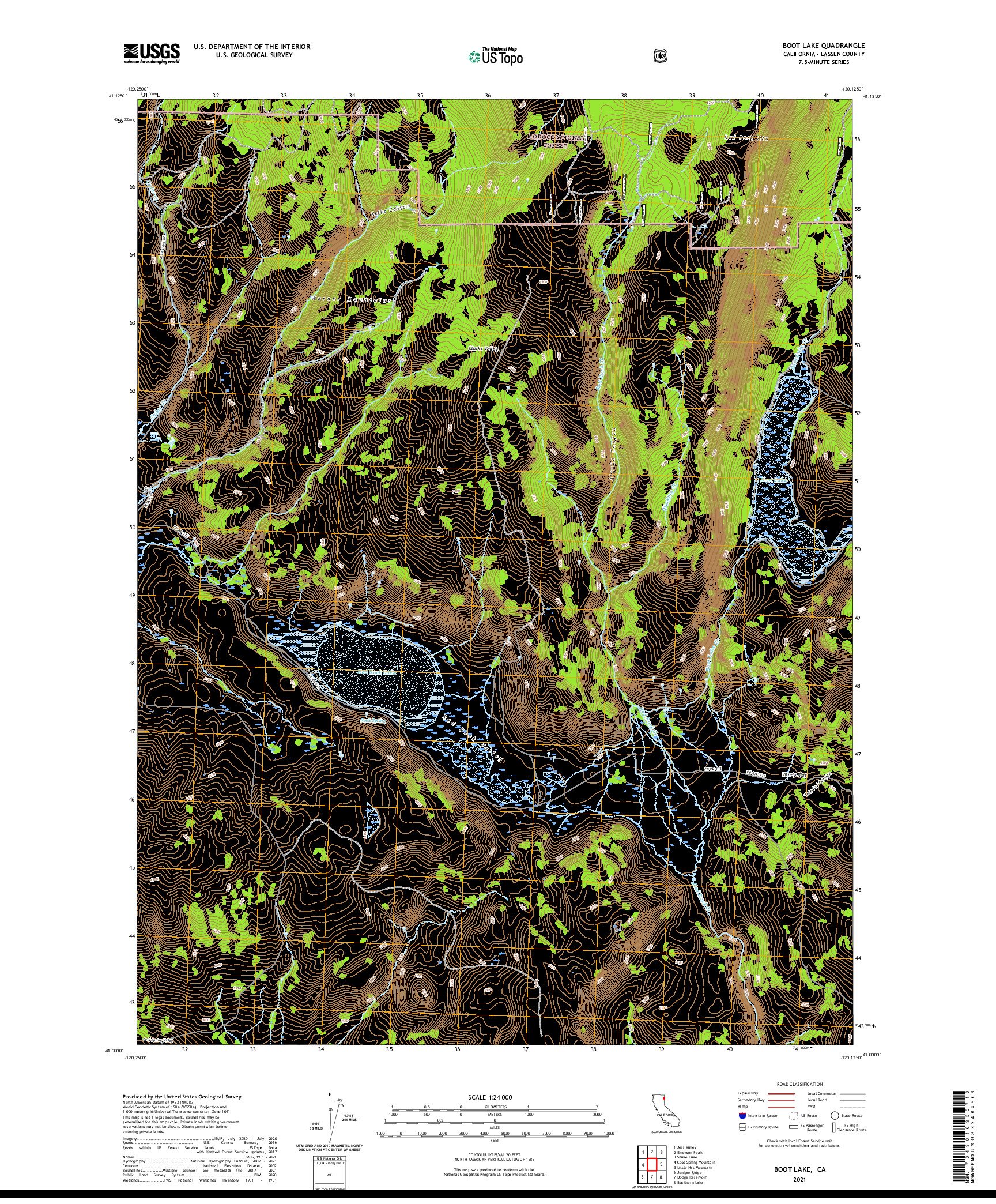 US TOPO 7.5-MINUTE MAP FOR BOOT LAKE, CA