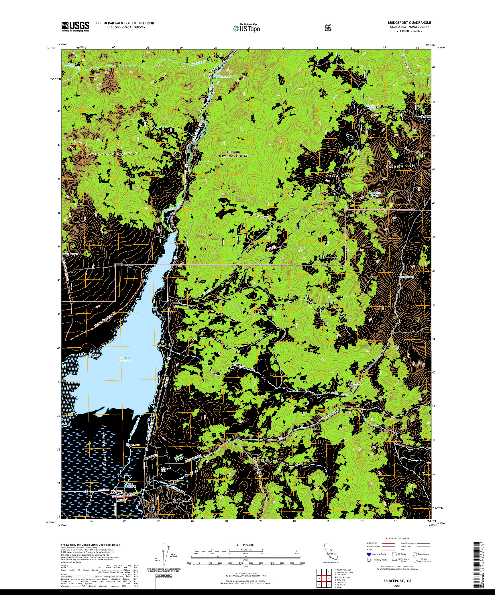 US TOPO 7.5-MINUTE MAP FOR BRIDGEPORT, CA