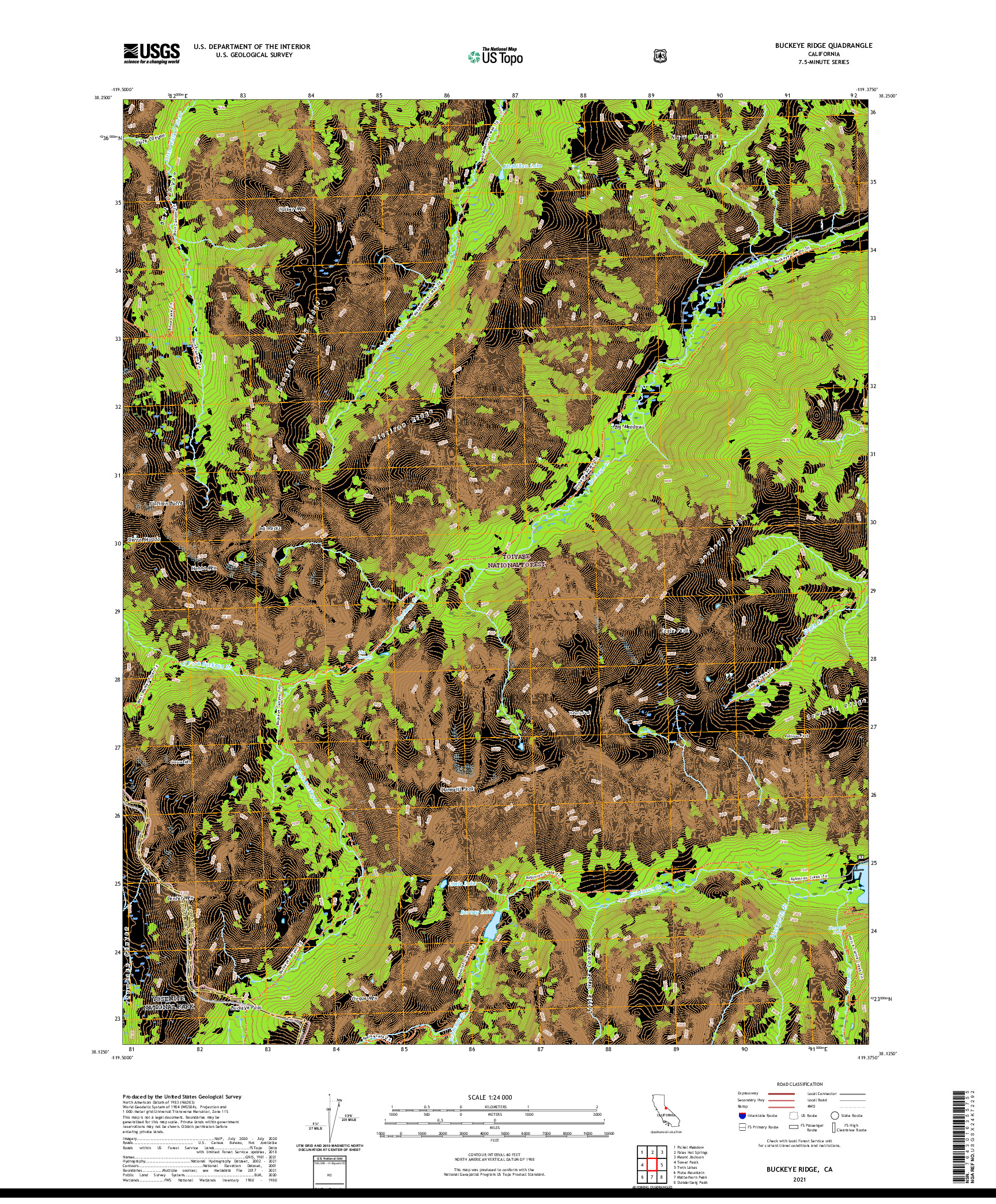 US TOPO 7.5-MINUTE MAP FOR BUCKEYE RIDGE, CA