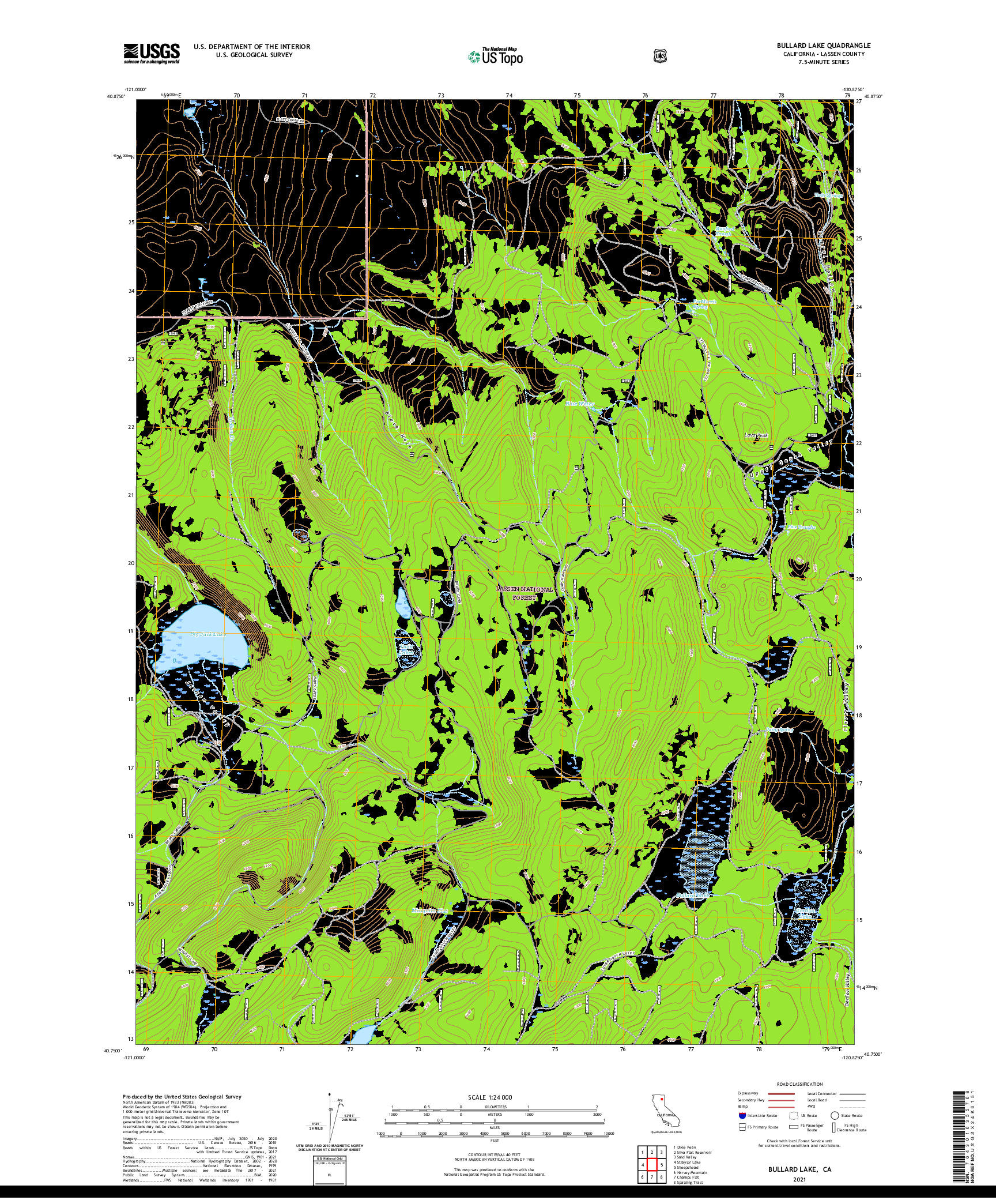 US TOPO 7.5-MINUTE MAP FOR BULLARD LAKE, CA