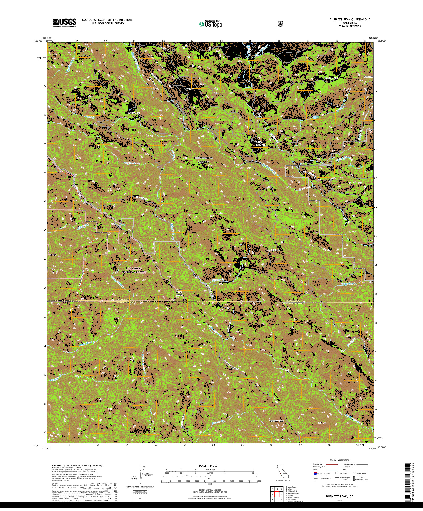 US TOPO 7.5-MINUTE MAP FOR BURNETT PEAK, CA