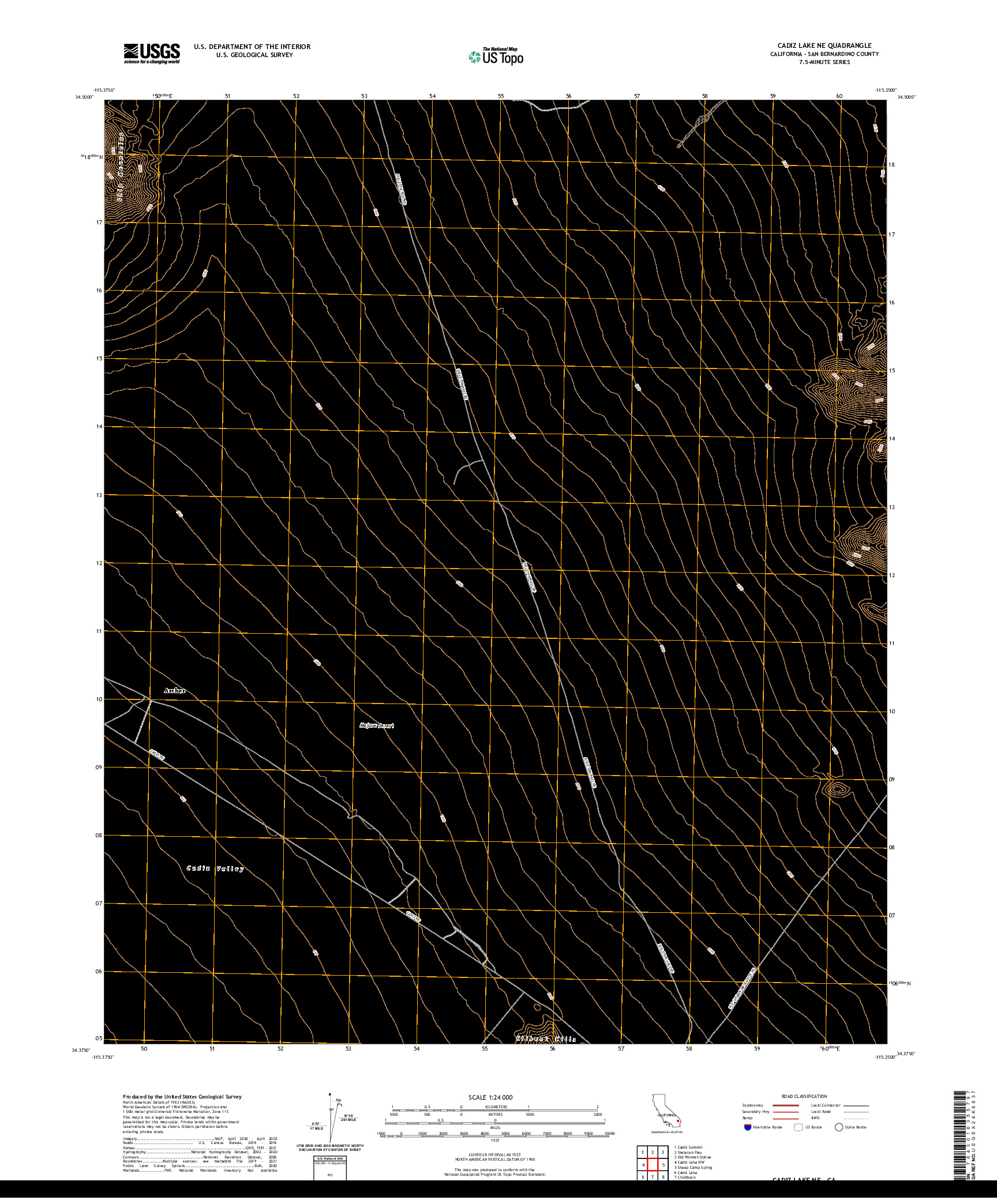 US TOPO 7.5-MINUTE MAP FOR CADIZ LAKE NE, CA