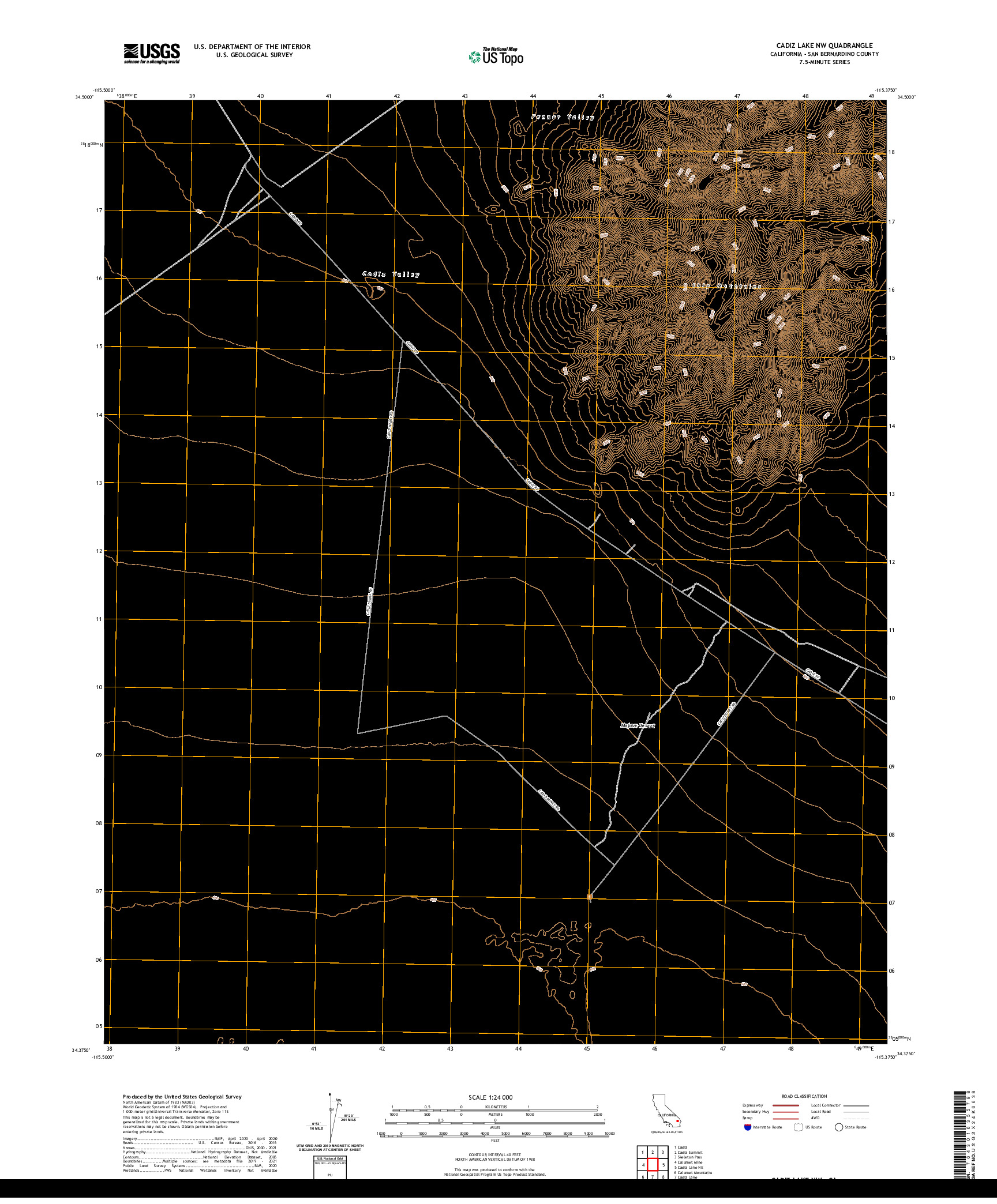 US TOPO 7.5-MINUTE MAP FOR CADIZ LAKE NW, CA