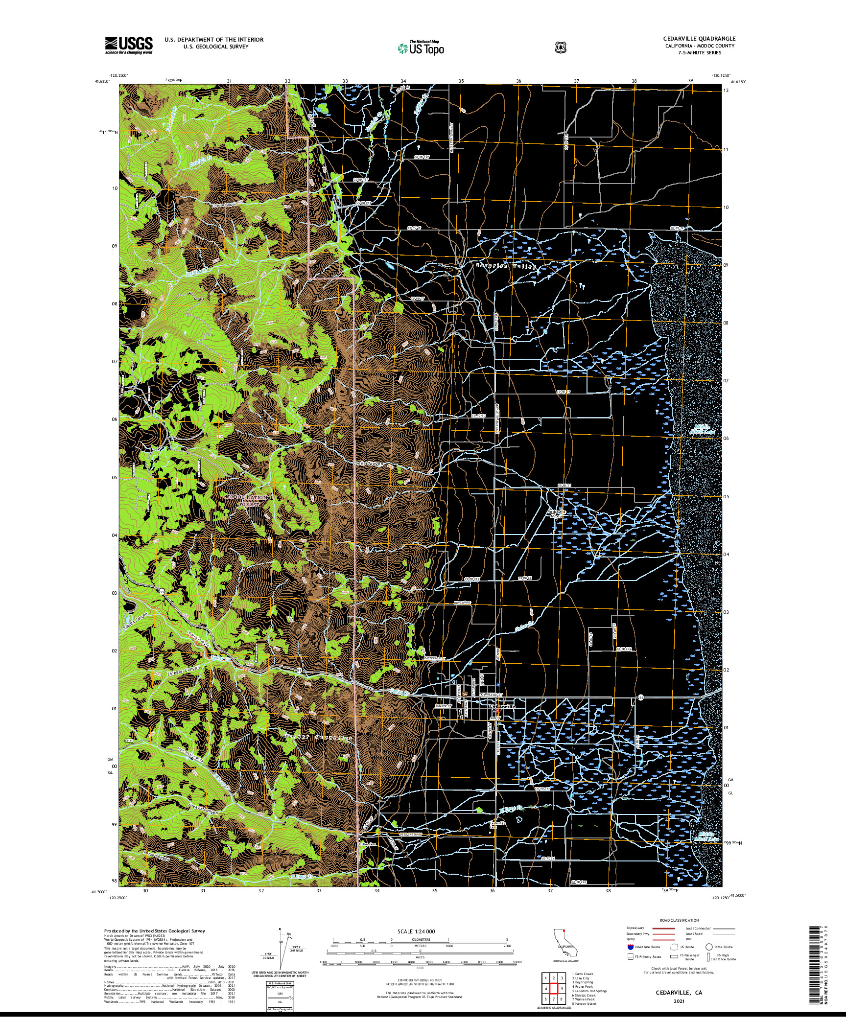 US TOPO 7.5-MINUTE MAP FOR CEDARVILLE, CA