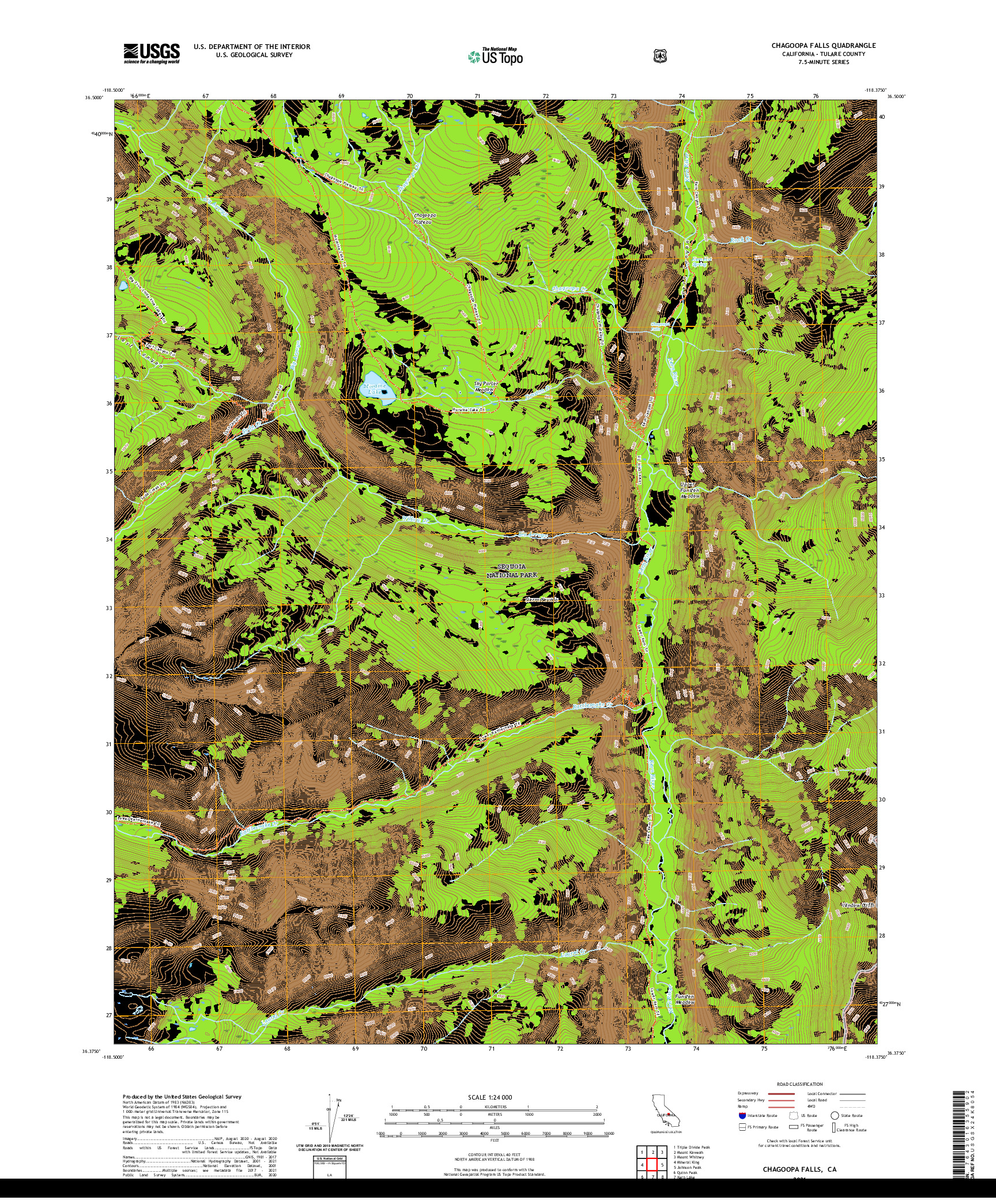 US TOPO 7.5-MINUTE MAP FOR CHAGOOPA FALLS, CA