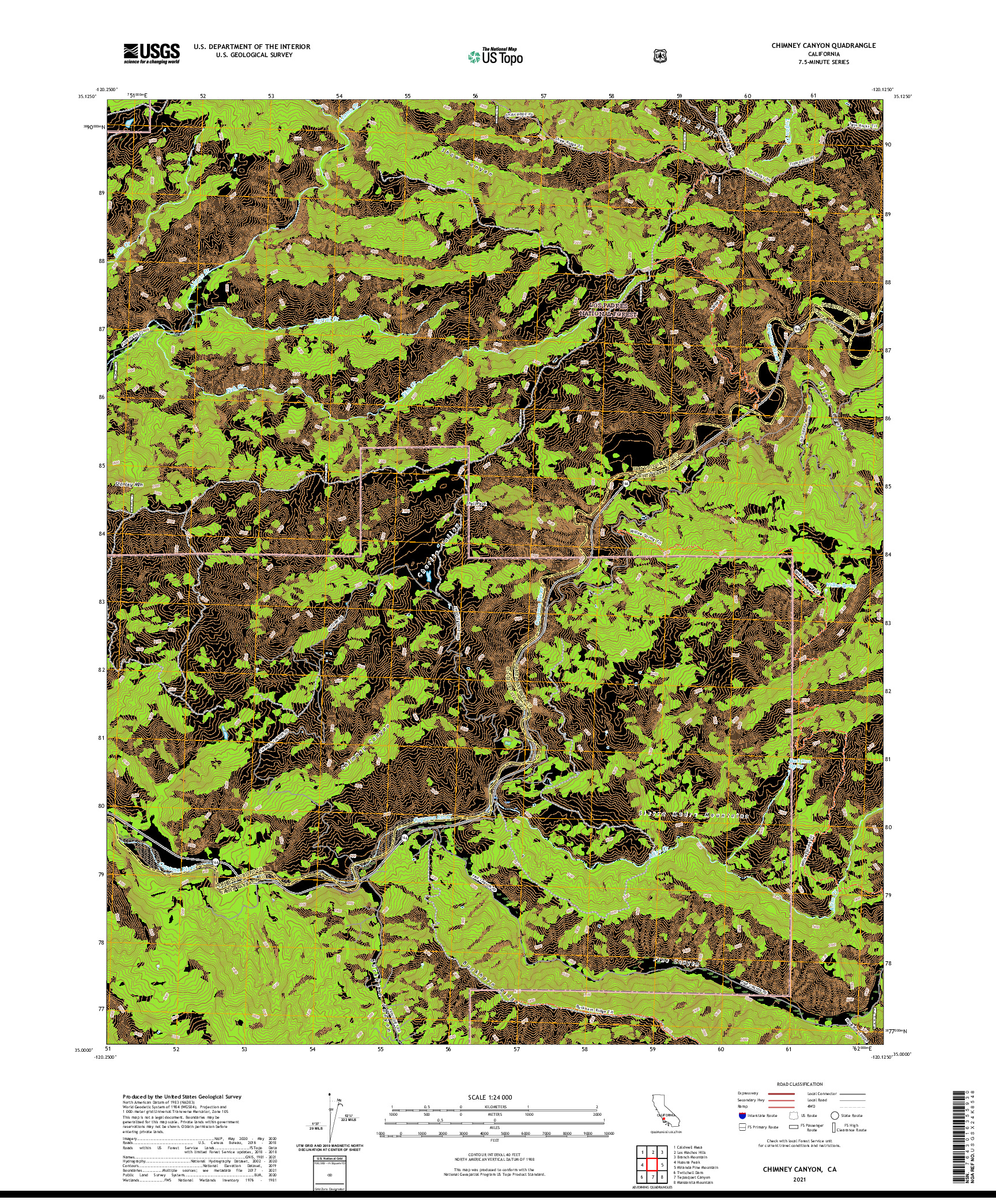 US TOPO 7.5-MINUTE MAP FOR CHIMNEY CANYON, CA