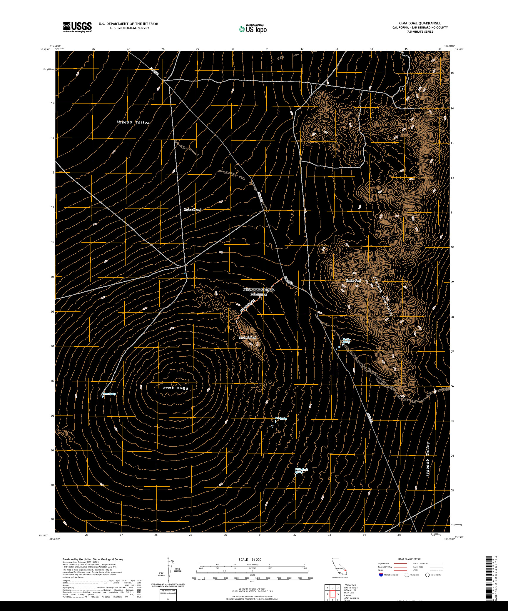 US TOPO 7.5-MINUTE MAP FOR CIMA DOME, CA