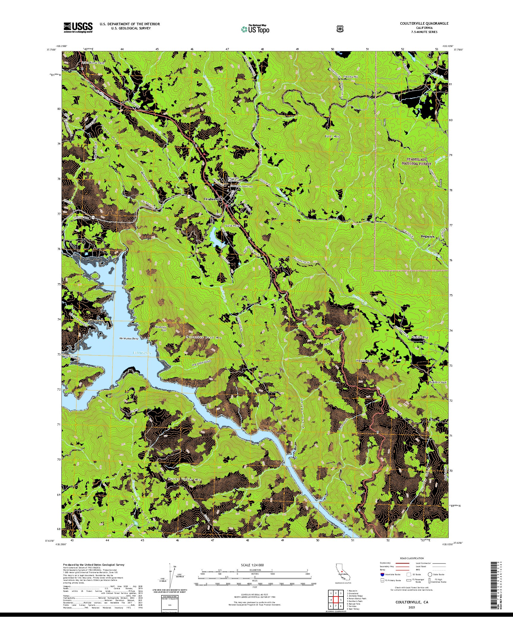 US TOPO 7.5-MINUTE MAP FOR COULTERVILLE, CA