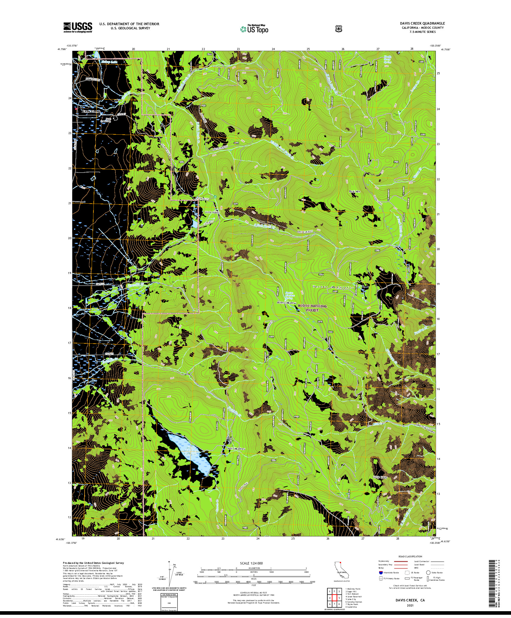 US TOPO 7.5-MINUTE MAP FOR DAVIS CREEK, CA