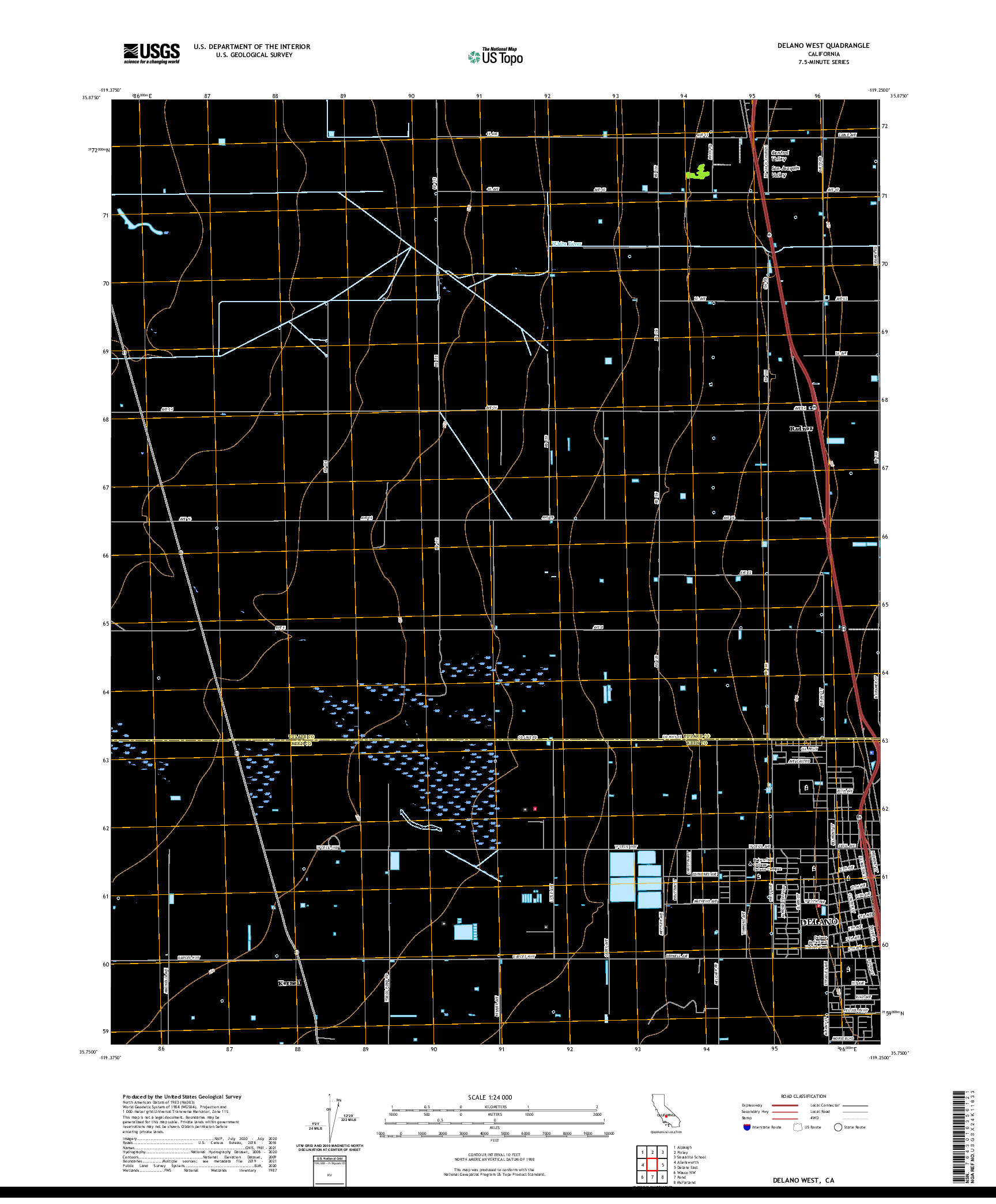 US TOPO 7.5-MINUTE MAP FOR DELANO WEST, CA