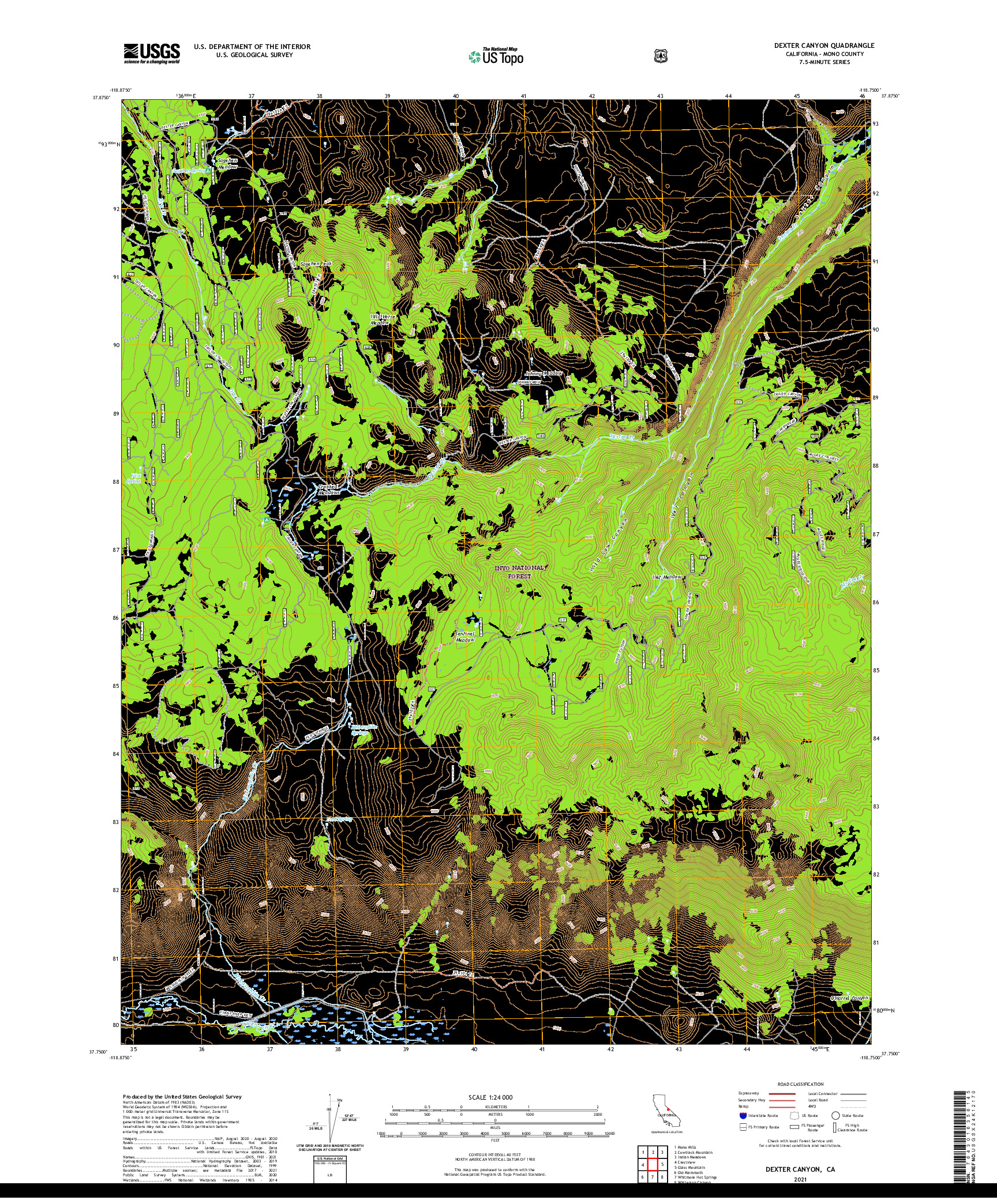 US TOPO 7.5-MINUTE MAP FOR DEXTER CANYON, CA