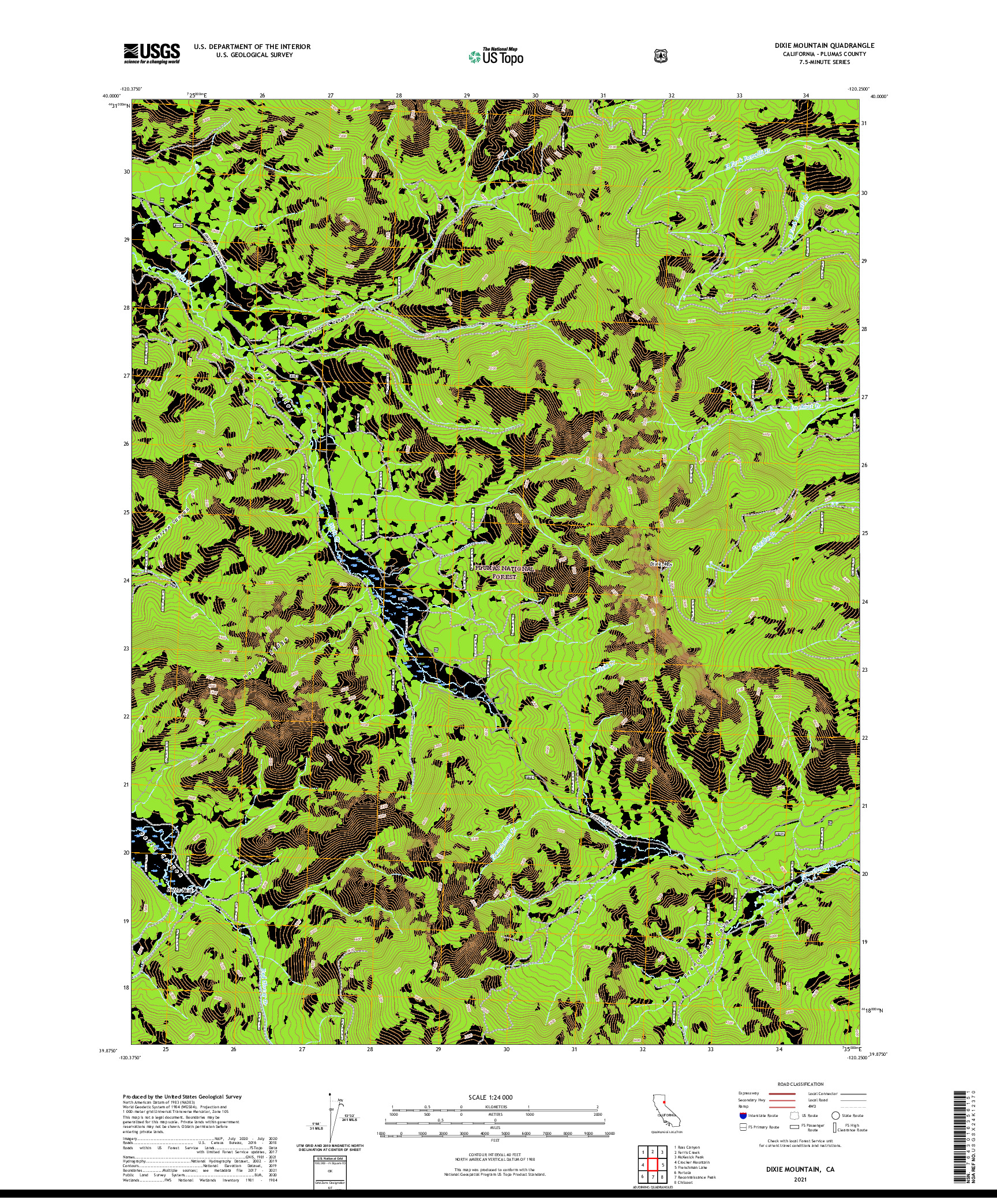 US TOPO 7.5-MINUTE MAP FOR DIXIE MOUNTAIN, CA