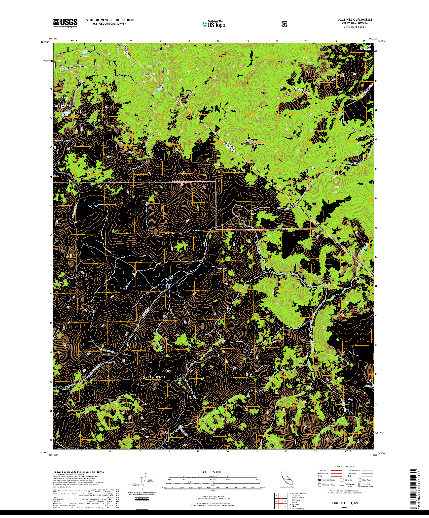 US TOPO 7.5-MINUTE MAP FOR DOME HILL, CA,NV