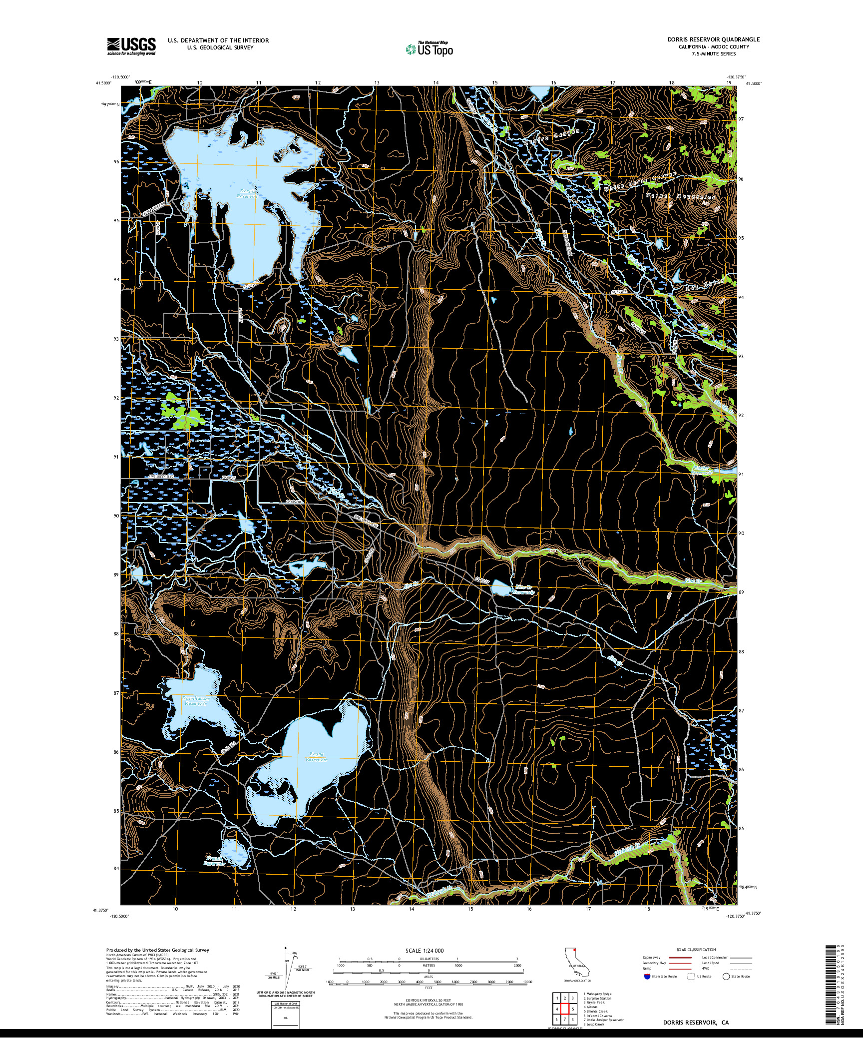 US TOPO 7.5-MINUTE MAP FOR DORRIS RESERVOIR, CA