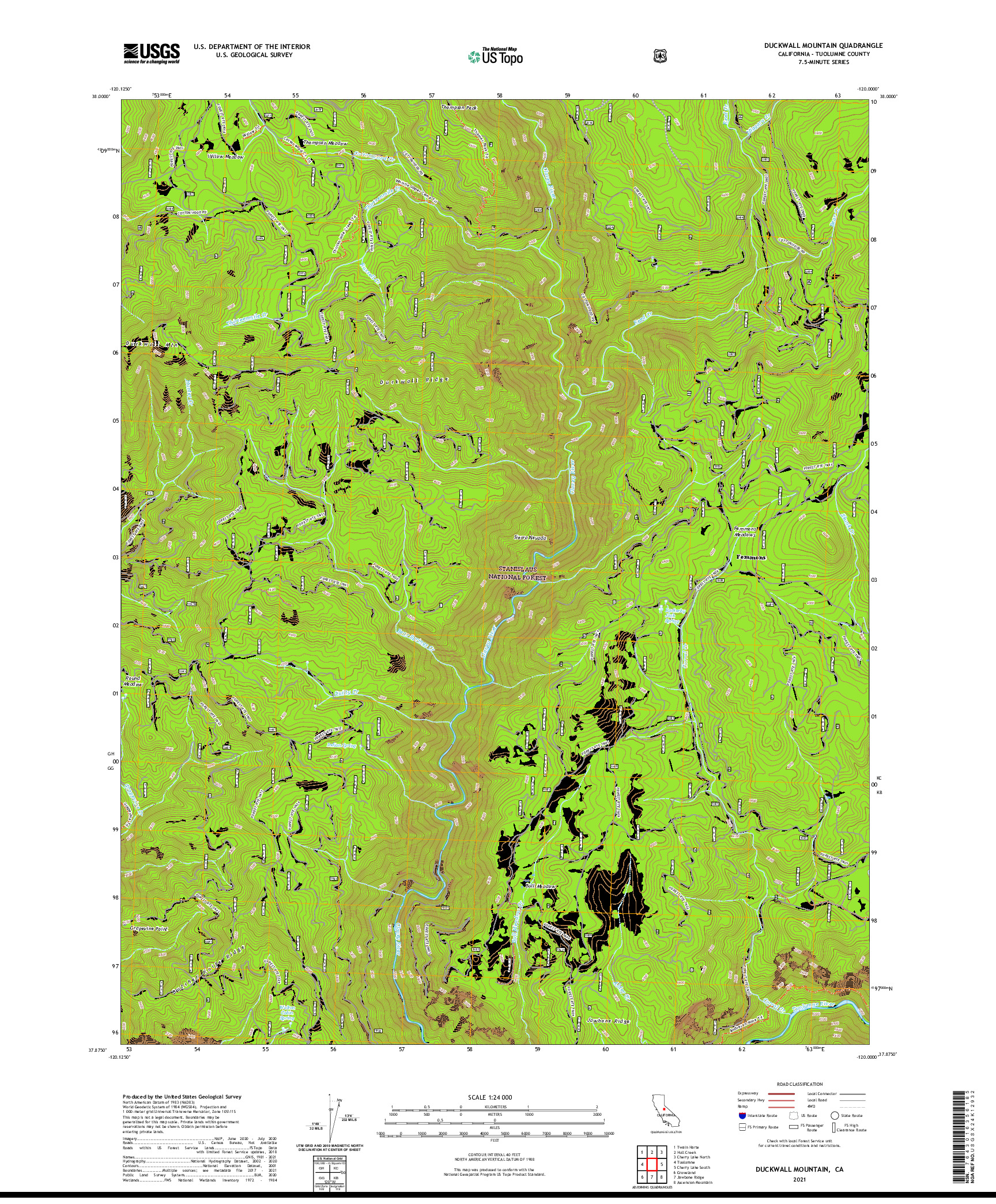 US TOPO 7.5-MINUTE MAP FOR DUCKWALL MOUNTAIN, CA