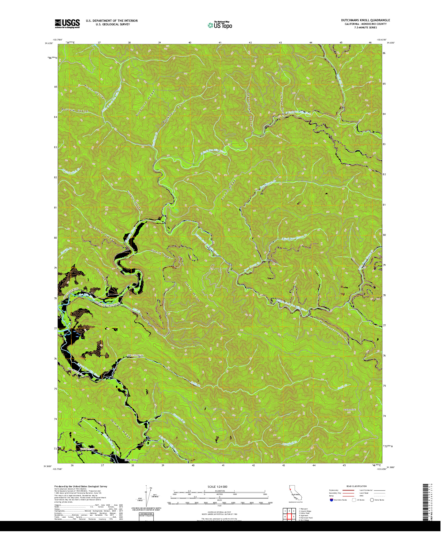 US TOPO 7.5-MINUTE MAP FOR DUTCHMANS KNOLL, CA