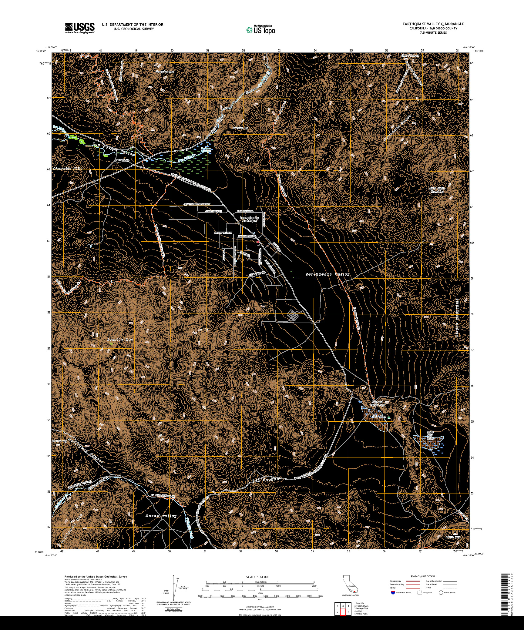 US TOPO 7.5-MINUTE MAP FOR EARTHQUAKE VALLEY, CA