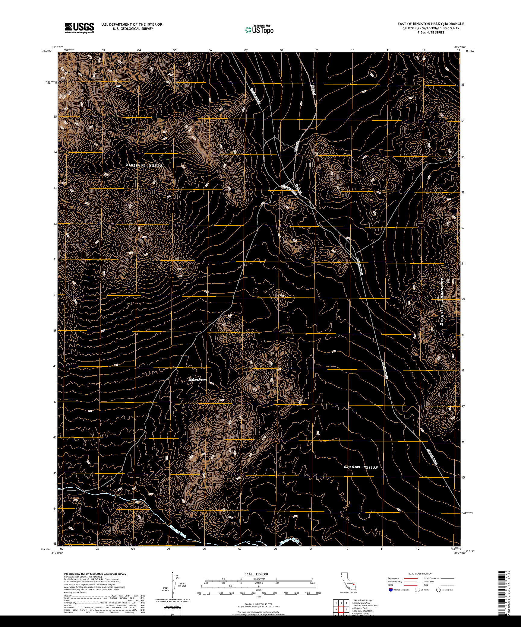 US TOPO 7.5-MINUTE MAP FOR EAST OF KINGSTON PEAK, CA