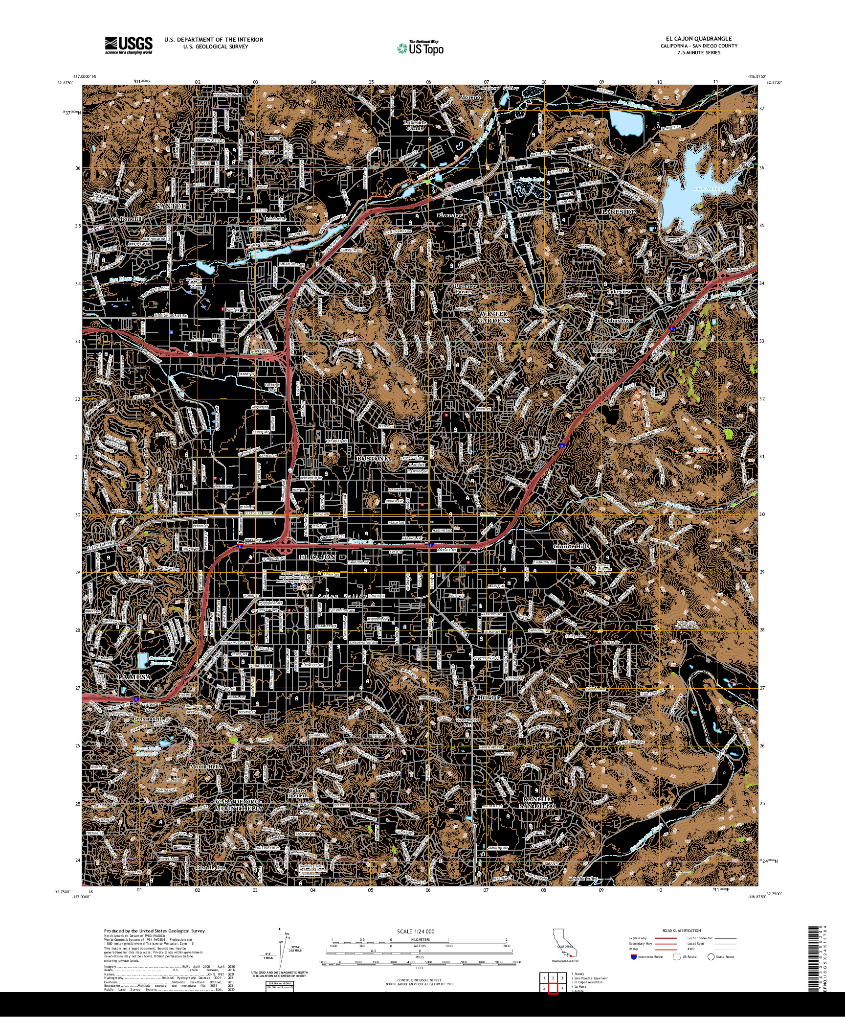 US TOPO 7.5-MINUTE MAP FOR EL CAJON, CA