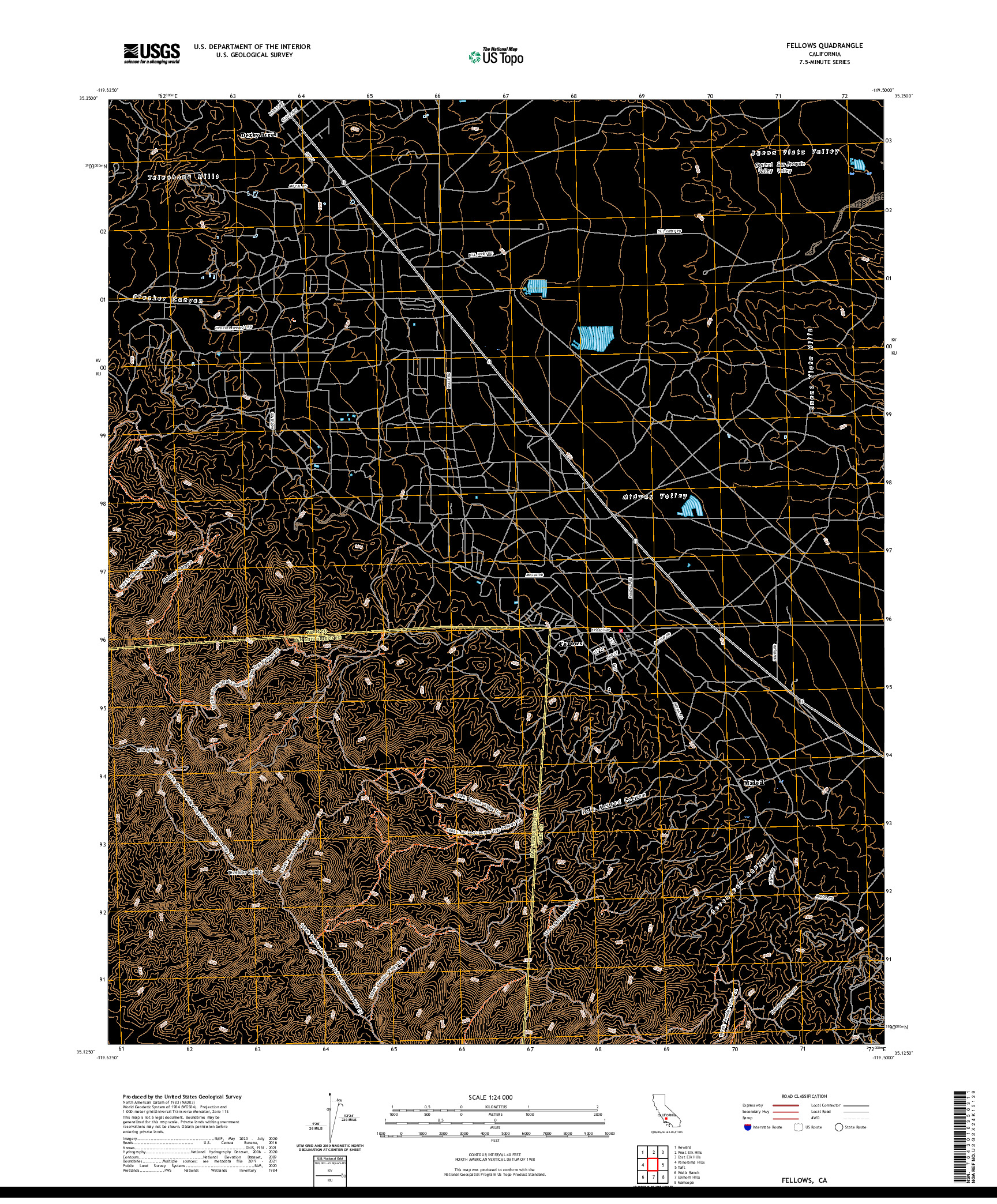 US TOPO 7.5-MINUTE MAP FOR FELLOWS, CA