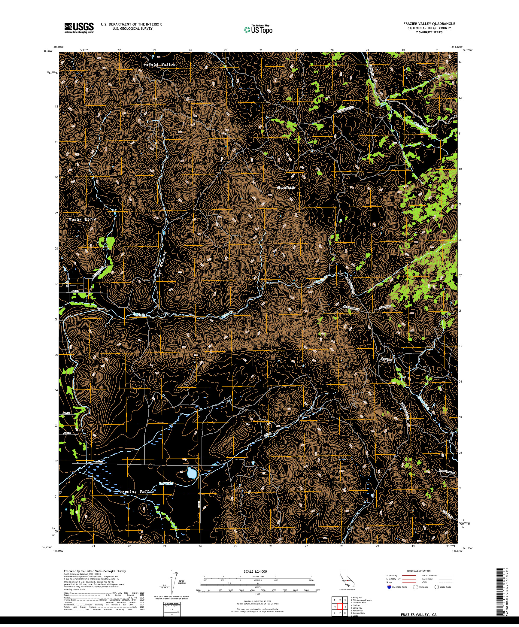 US TOPO 7.5-MINUTE MAP FOR FRAZIER VALLEY, CA