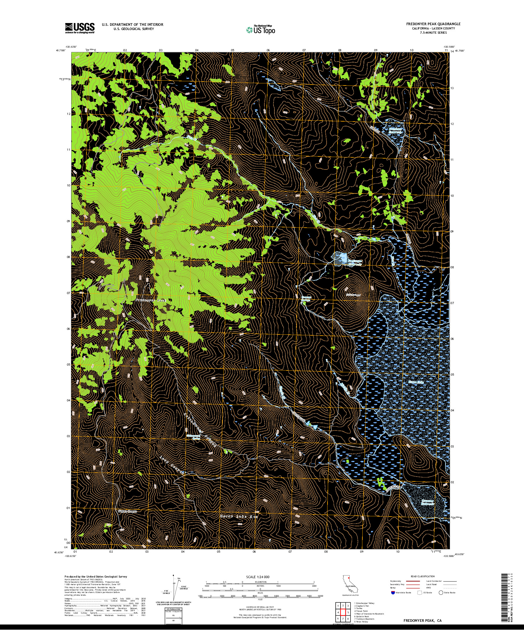 US TOPO 7.5-MINUTE MAP FOR FREDONYER PEAK, CA