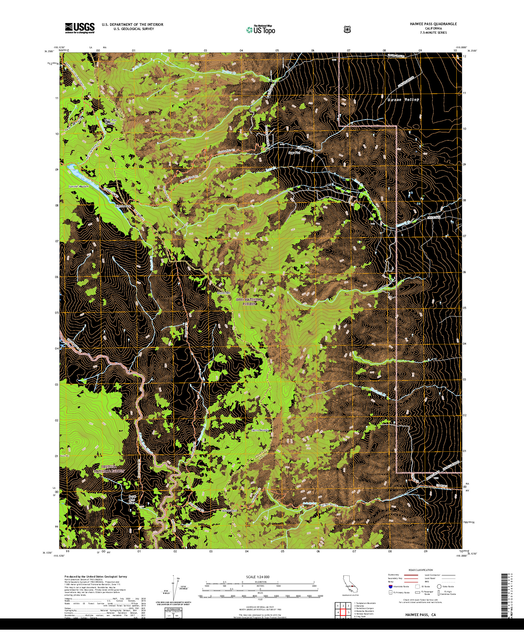 US TOPO 7.5-MINUTE MAP FOR HAIWEE PASS, CA