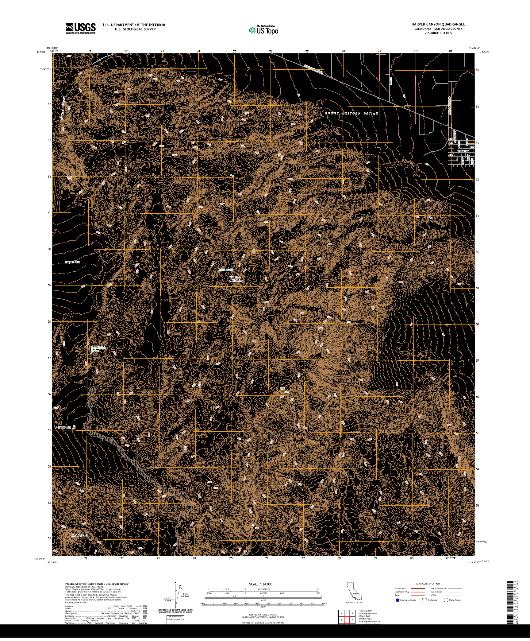 US TOPO 7.5-MINUTE MAP FOR HARPER CANYON, CA