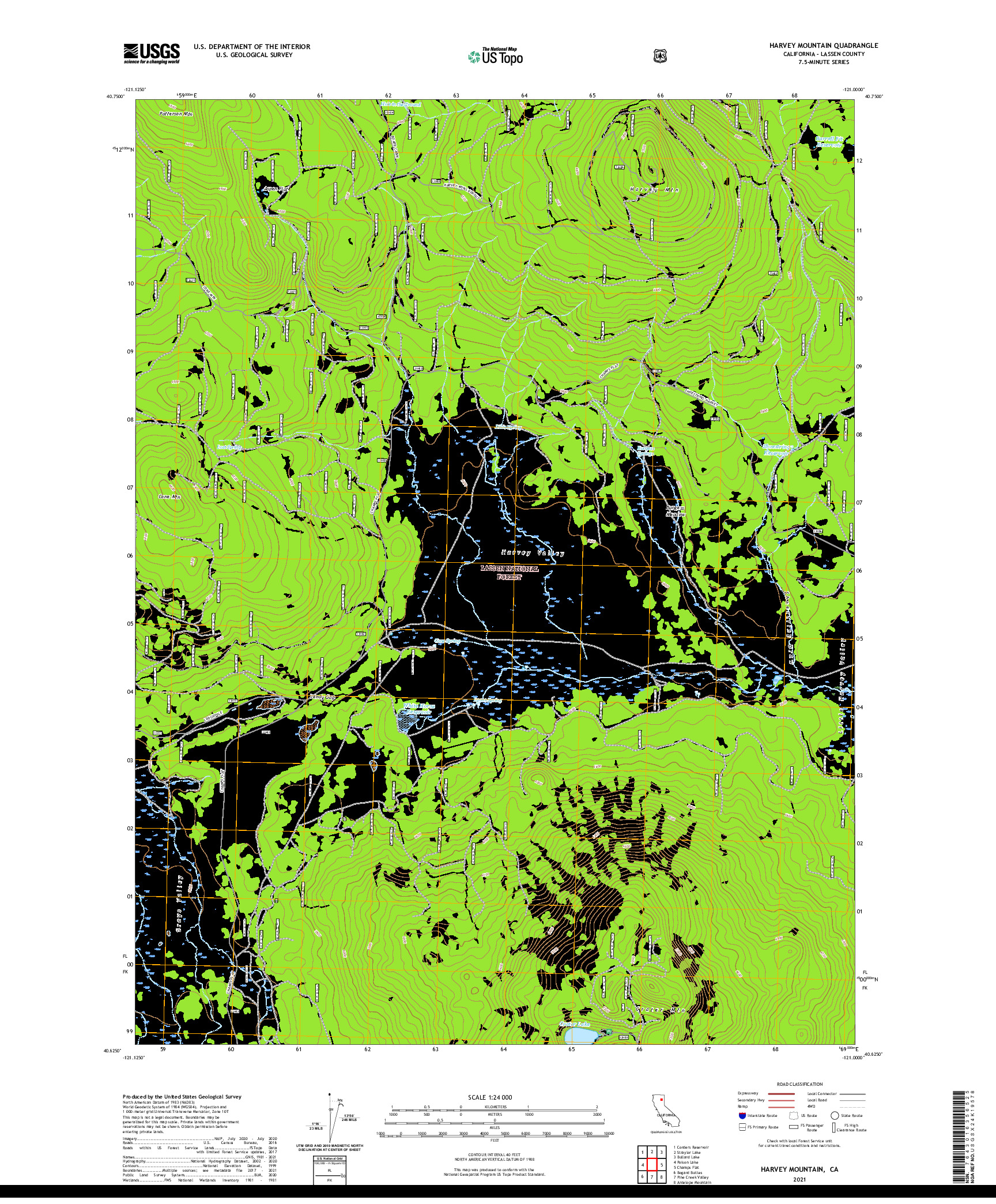 US TOPO 7.5-MINUTE MAP FOR HARVEY MOUNTAIN, CA