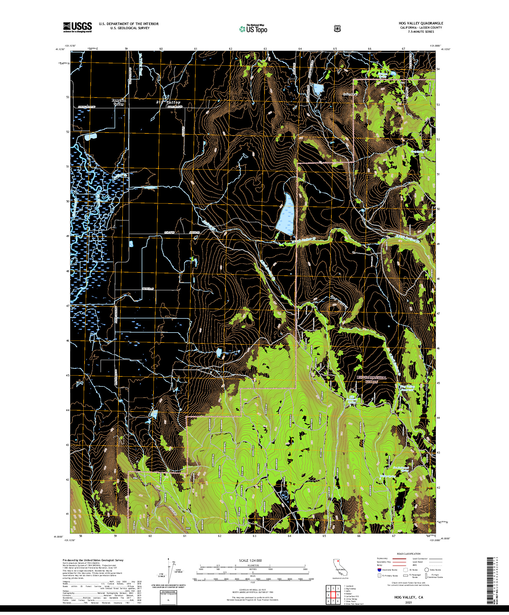 US TOPO 7.5-MINUTE MAP FOR HOG VALLEY, CA