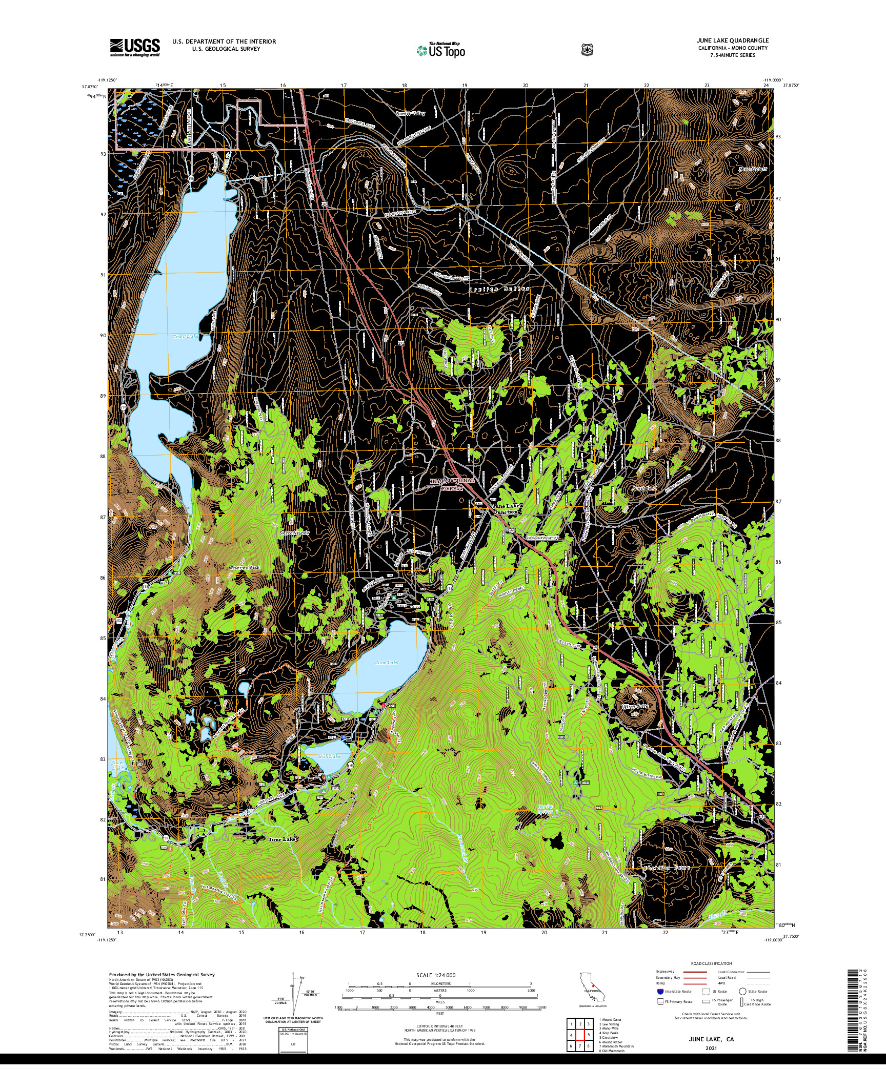 US TOPO 7.5-MINUTE MAP FOR JUNE LAKE, CA