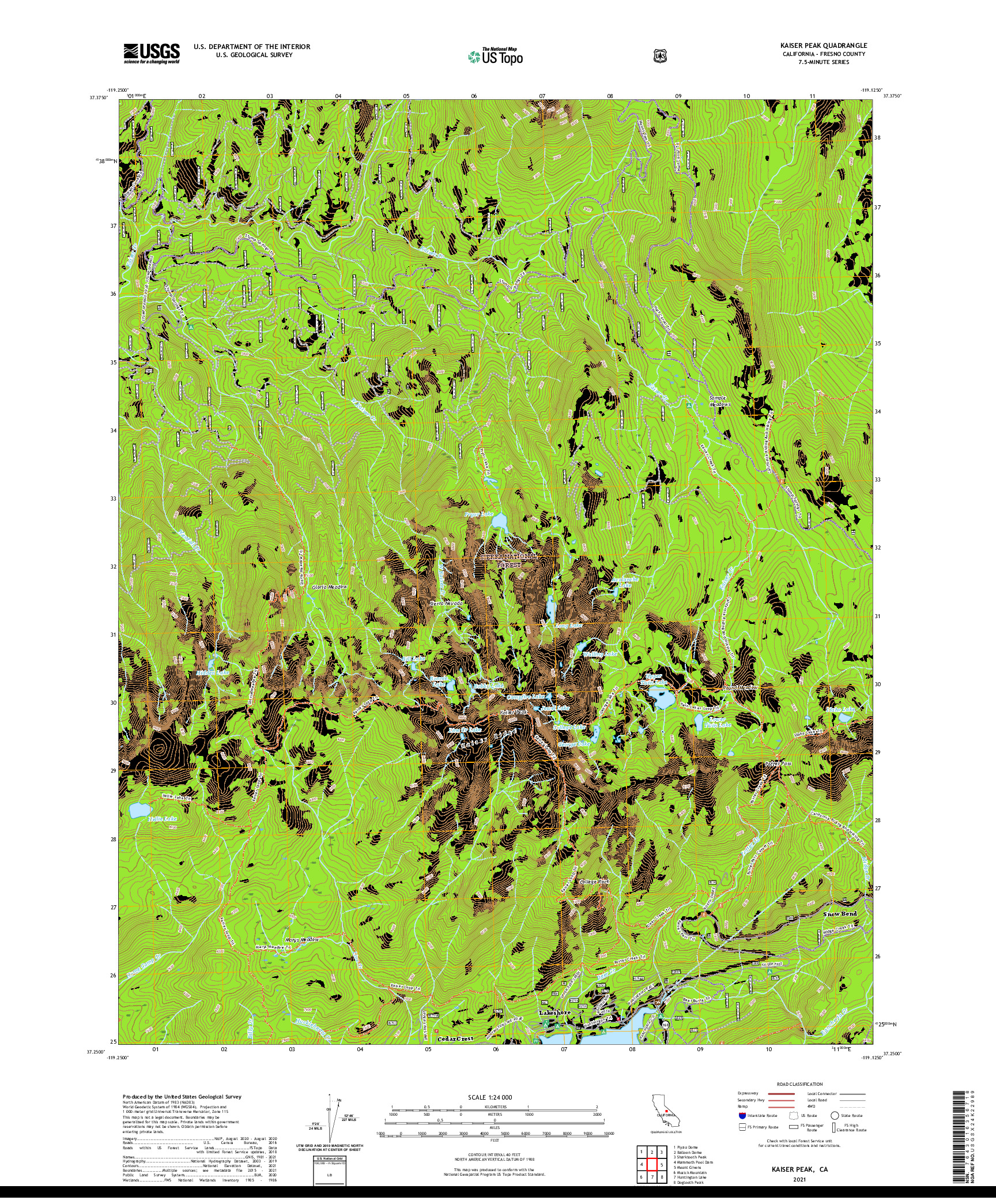 US TOPO 7.5-MINUTE MAP FOR KAISER PEAK, CA