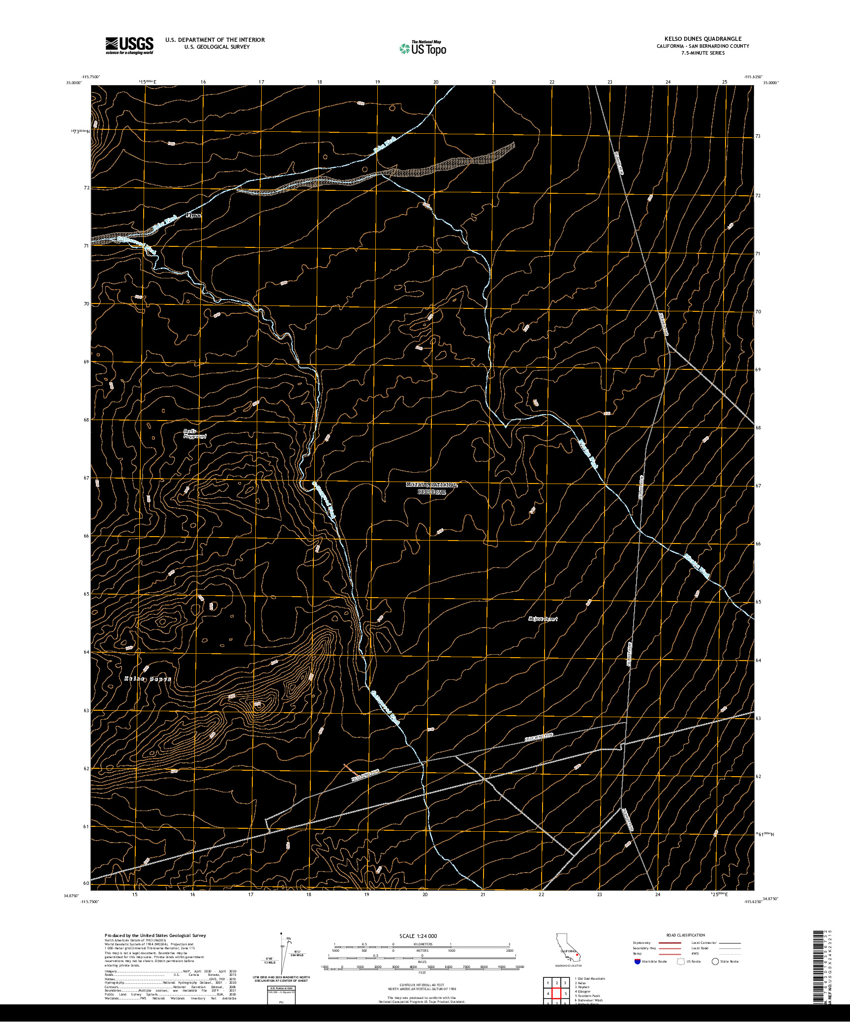 US TOPO 7.5-MINUTE MAP FOR KELSO DUNES, CA