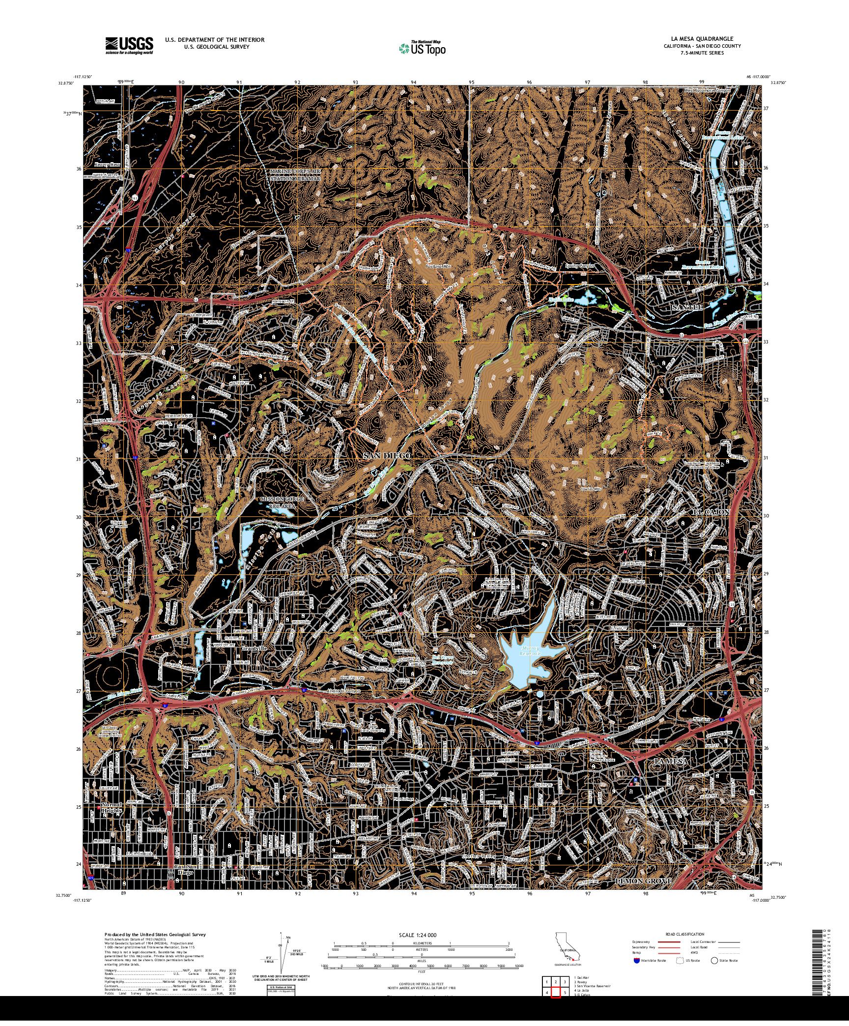 US TOPO 7.5-MINUTE MAP FOR LA MESA, CA