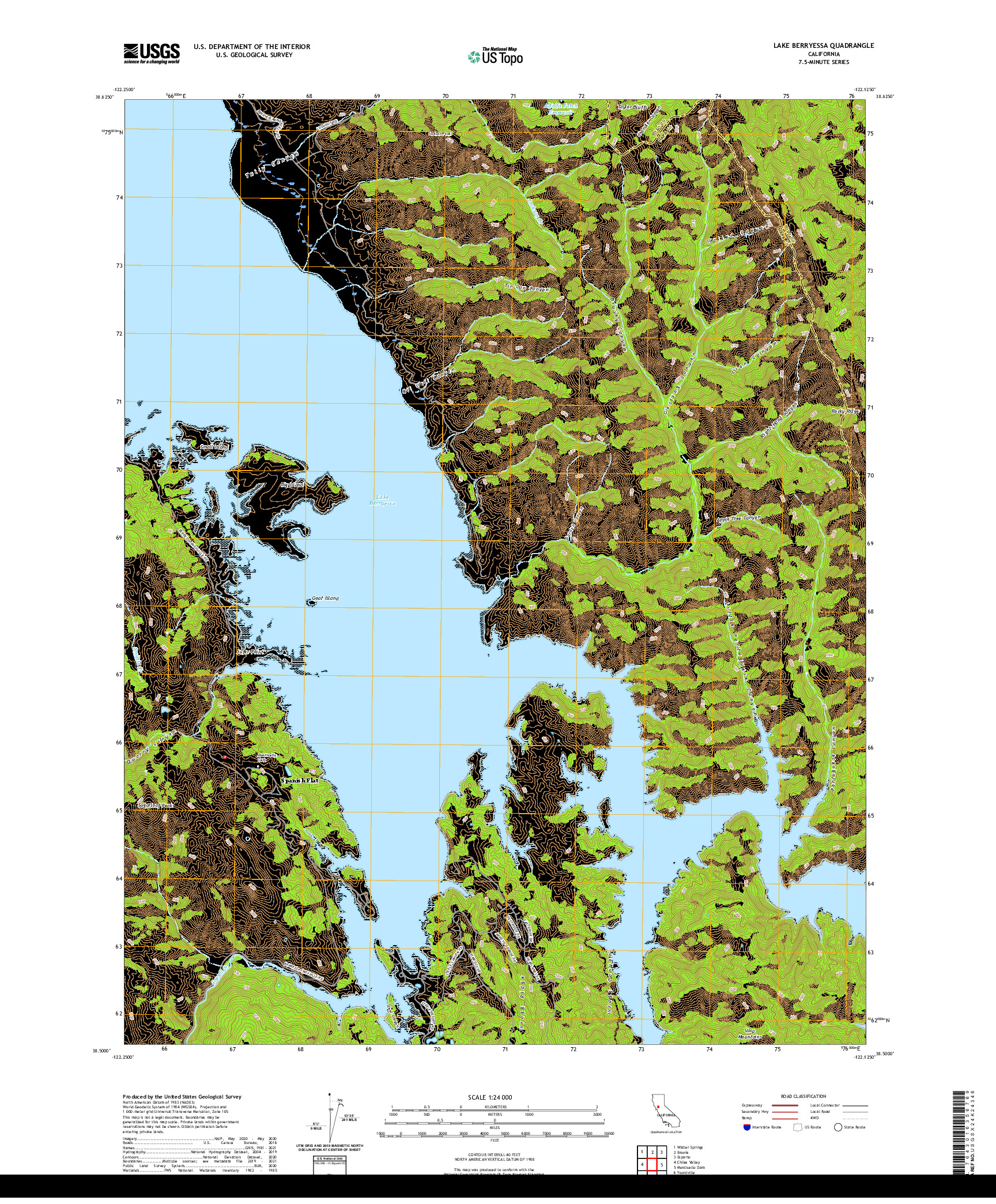 US TOPO 7.5-MINUTE MAP FOR LAKE BERRYESSA, CA