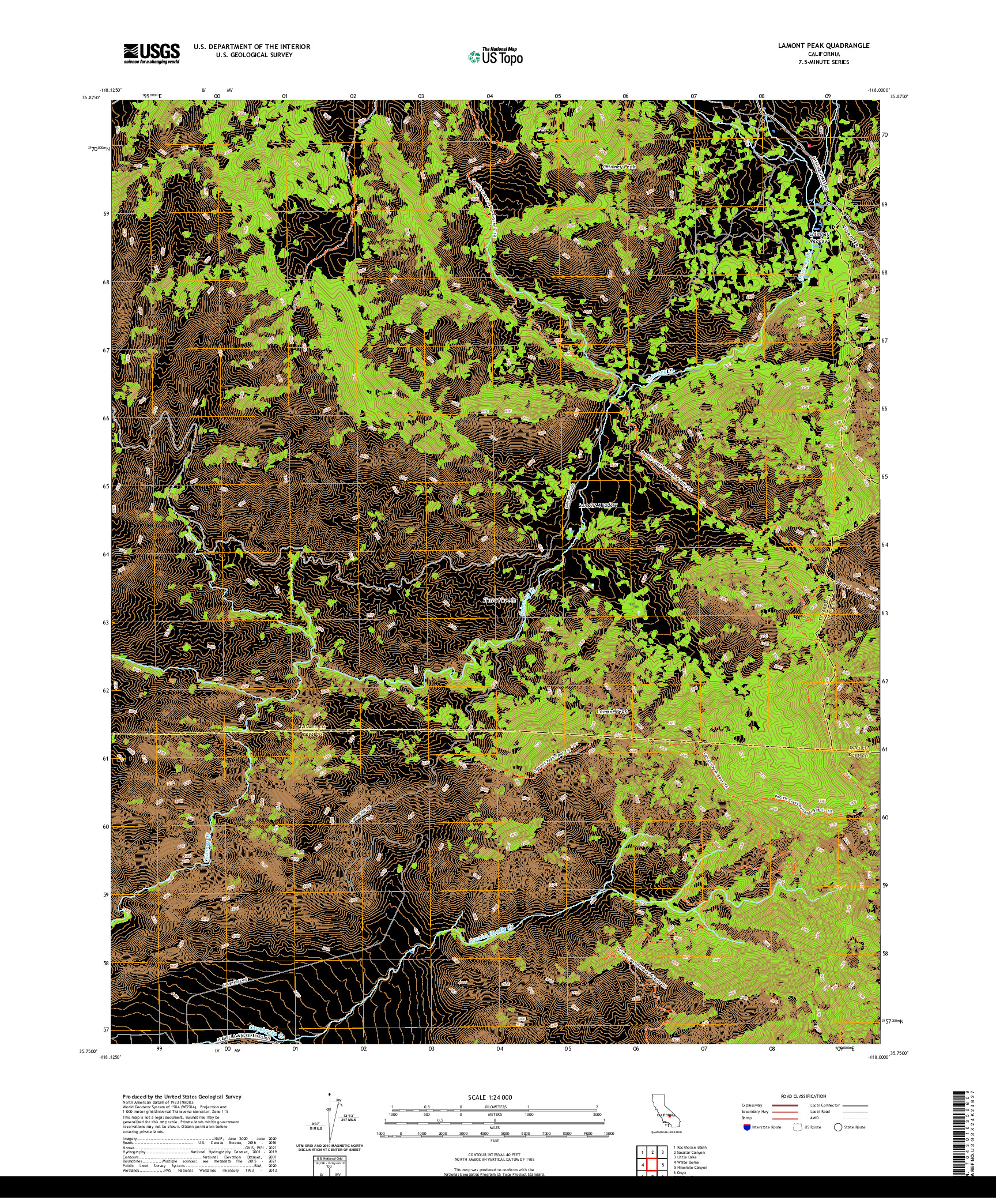 US TOPO 7.5-MINUTE MAP FOR LAMONT PEAK, CA