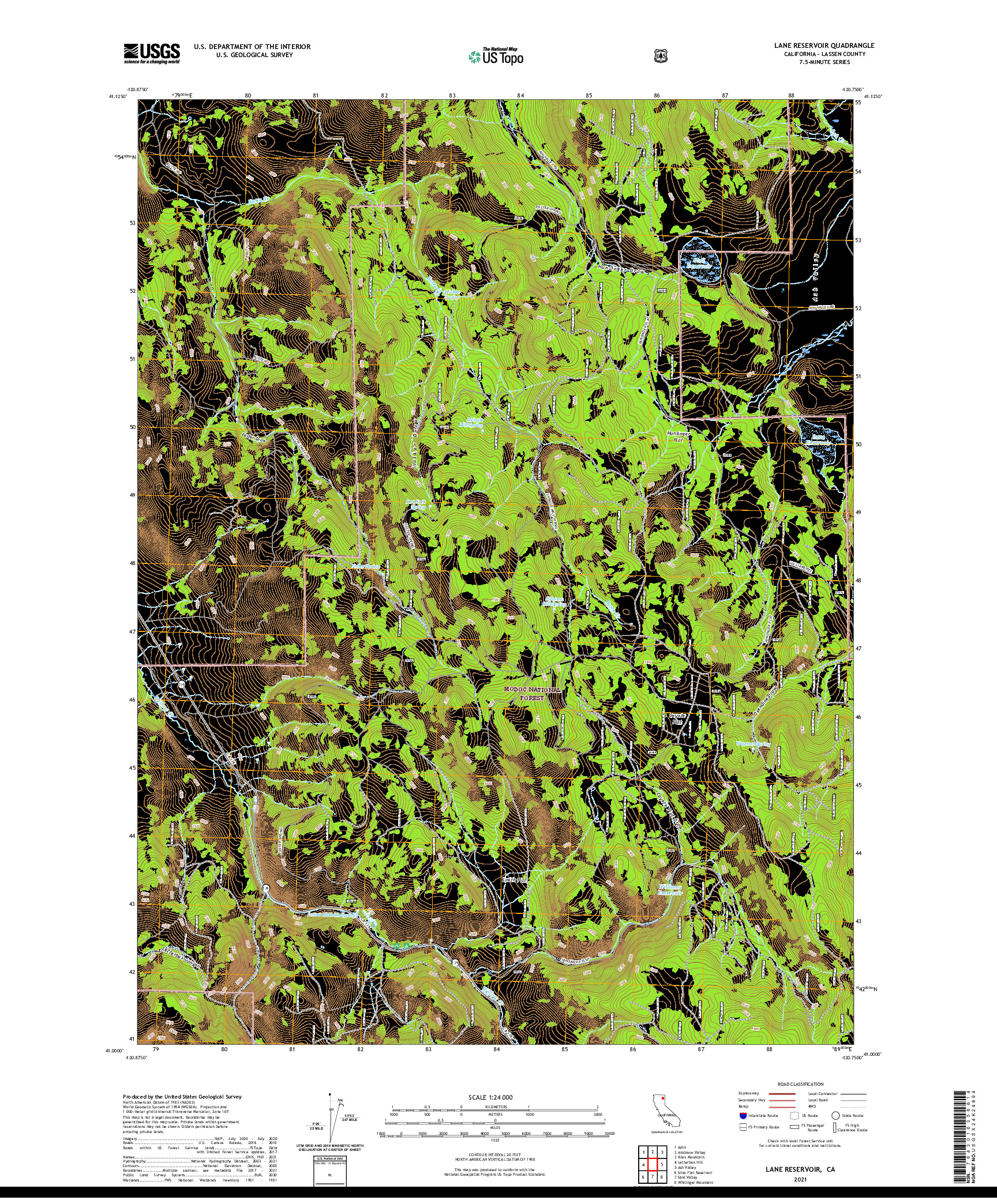 US TOPO 7.5-MINUTE MAP FOR LANE RESERVOIR, CA