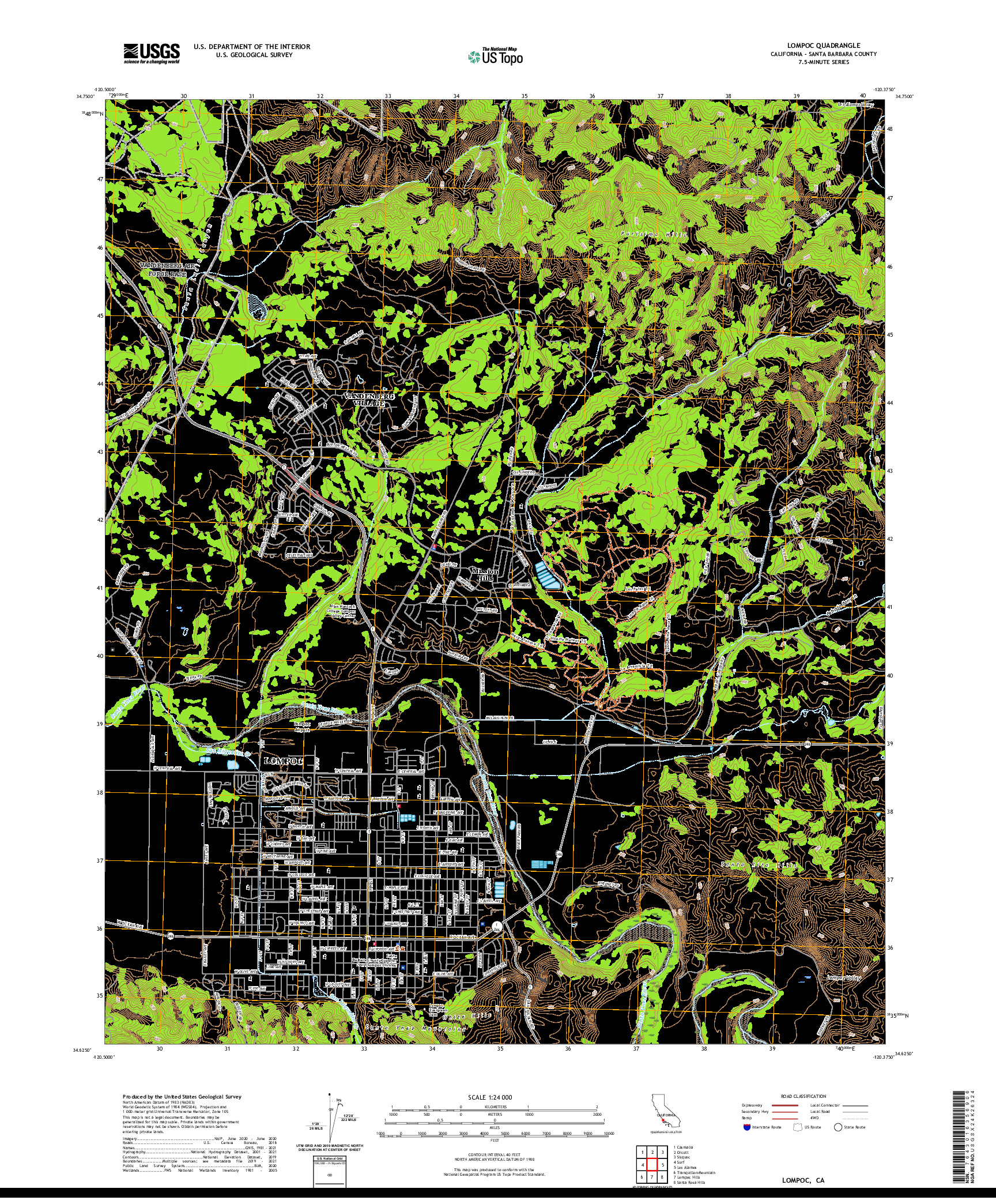 US TOPO 7.5-MINUTE MAP FOR LOMPOC, CA